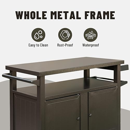 Miniatura 10 de Domi Grill Carts Outdoor with Storage and Wheels, Whole Metal Portable Table and Storage Cabinet for BBQ,Deck,Patio,Backyard(Dark Grey,L45x W20.31x