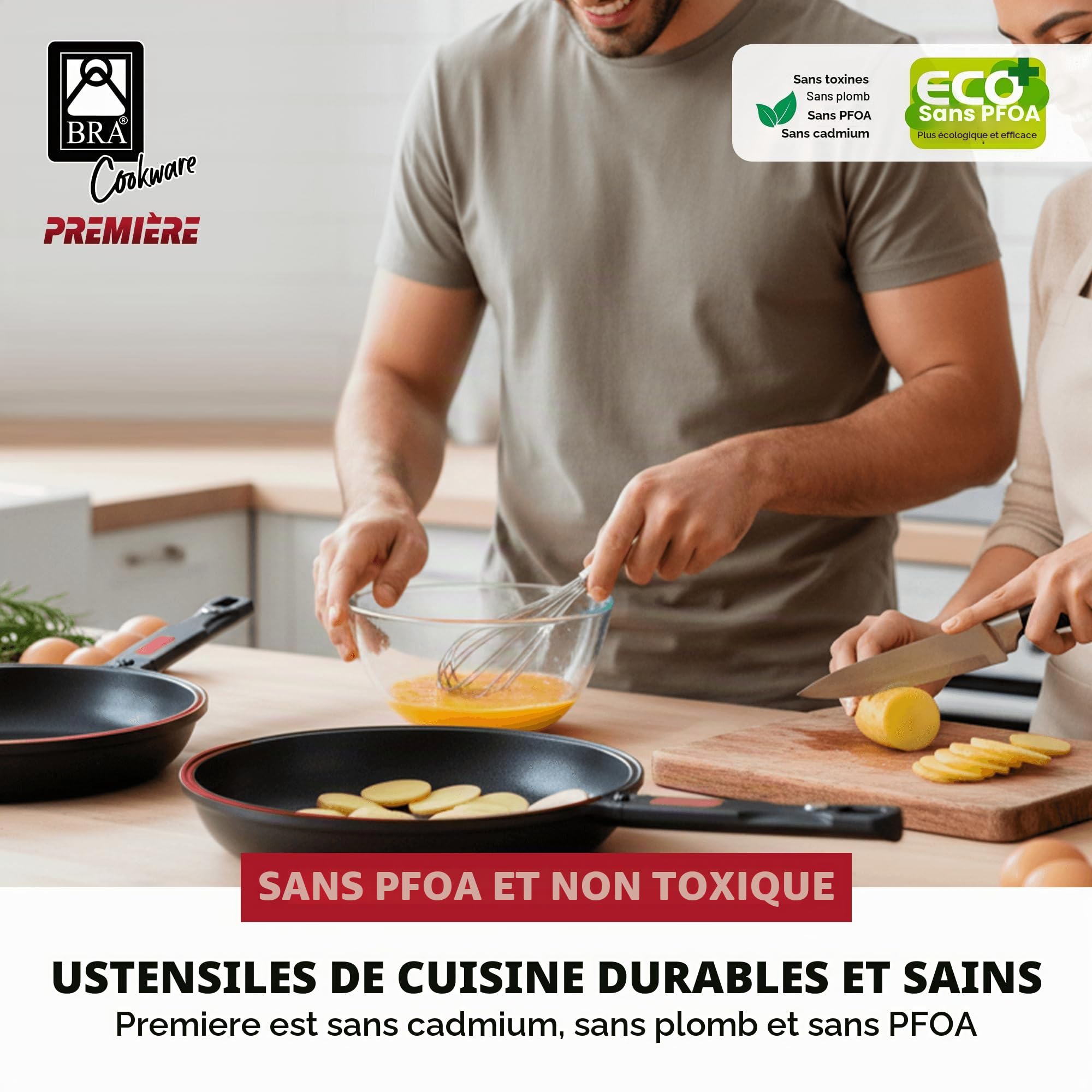 BRA Dupla Premiere Poêle Double à Omelette 24 cm, Noir, Fonte Aluminium Antiadhésif sans PFOA, Tous Feux Dont Induction
