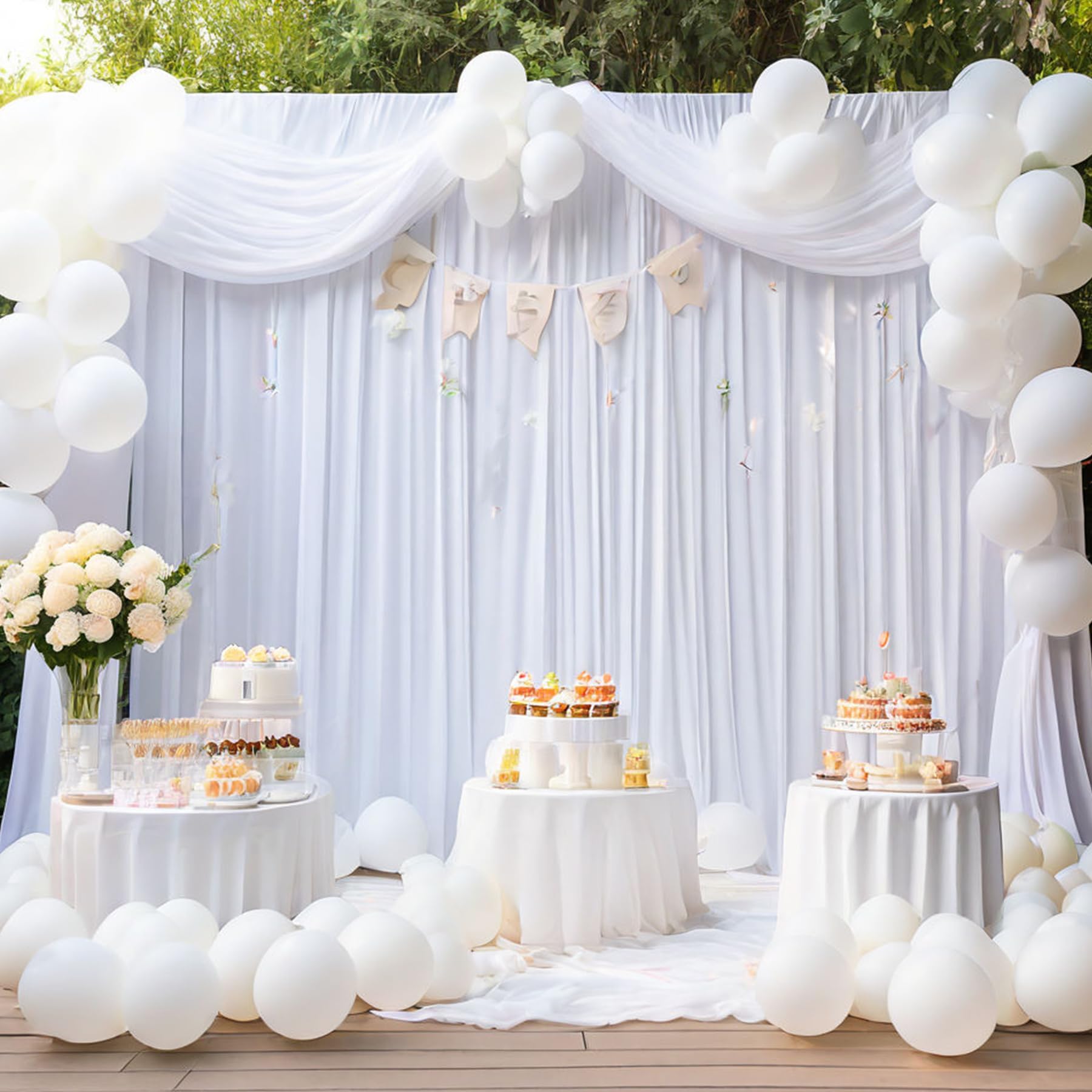 Tenda bianca da 2,5 x 3 m per fondali, tenda per sfondo per feste, sfondo per matrimonio bianco, tende in poliestere con sfondo bianco per compleanno, baby shower, battesimo, addio al nubilato