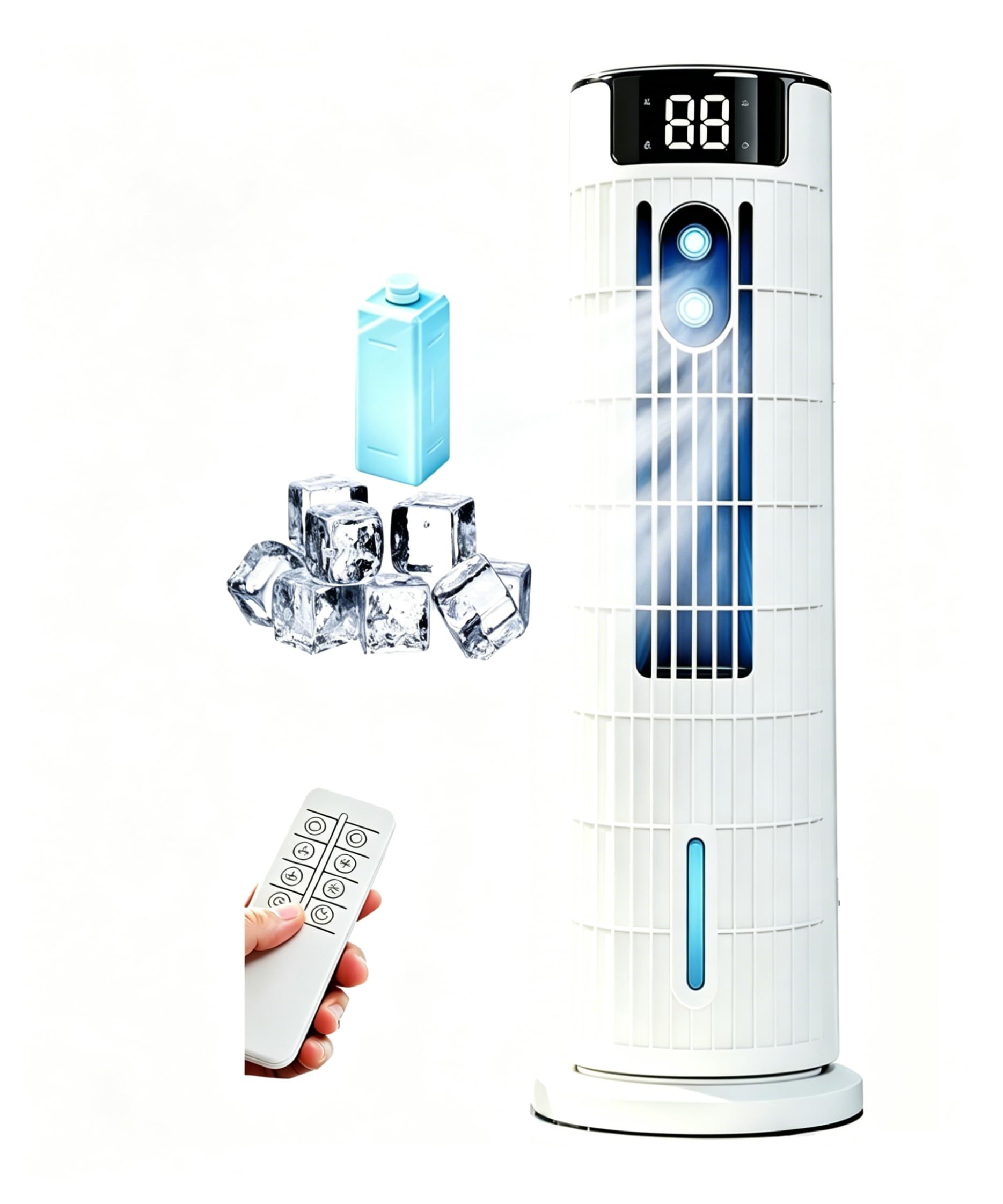 Condizionatore Portatile Senza Tubo 4 in 1, Raffreddatore d’Aria, Telecomando + Touch Con Raffreddamento Potente | Raffreddamento Con Umidificazione | Vento Forte Fino A 7,5 m/s|Silenzioso Efficiente