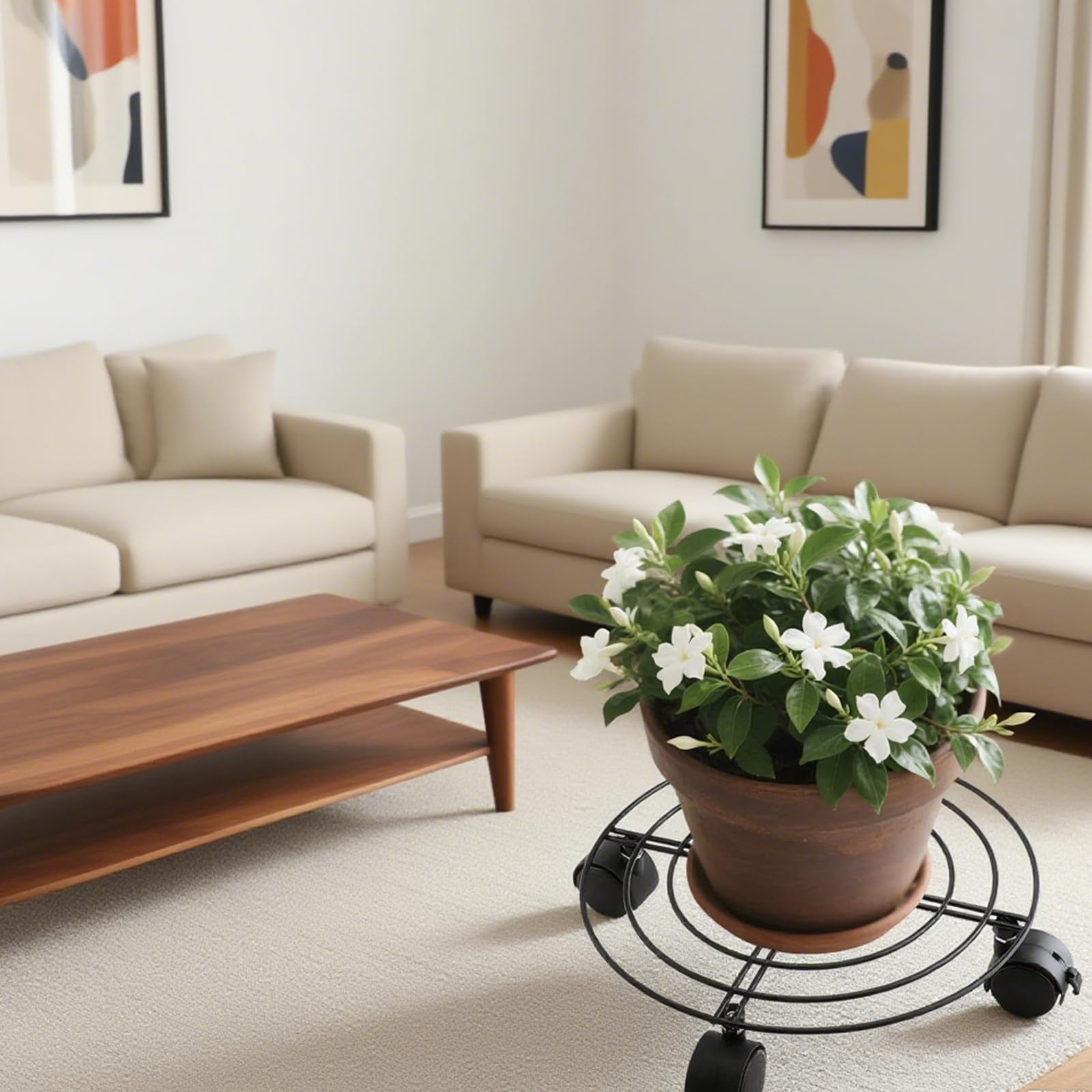 3 Unidades Soporte para Plantas con Ruedas, Metal Negro 27 cm, Ruedas Bloqueables, Capacidad 60 kg, Interior Exterior