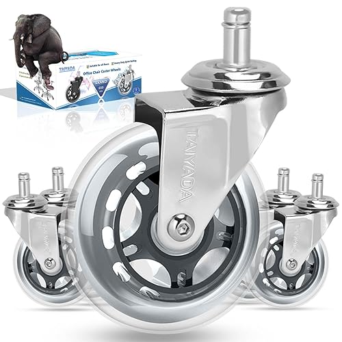 Ruedas plateadas de repuesto para sillas de oficina para suelos de madera dura y alfombras, ruedas de goma sin ruido que ruedan seguras, juego de 5