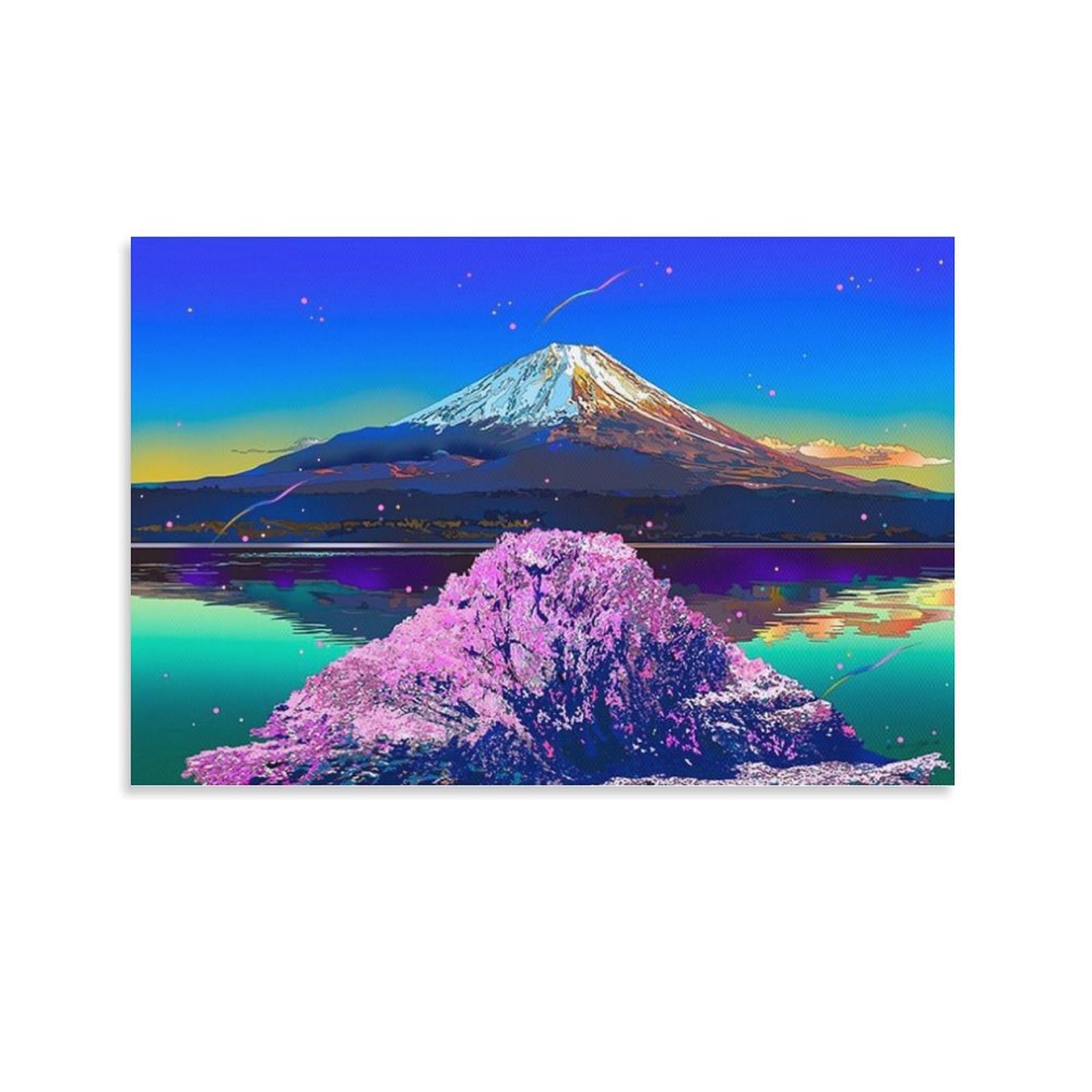 Amazon.co.jp: 鈴木英人の作品 《湖畔の桜富士》 アート ポスター