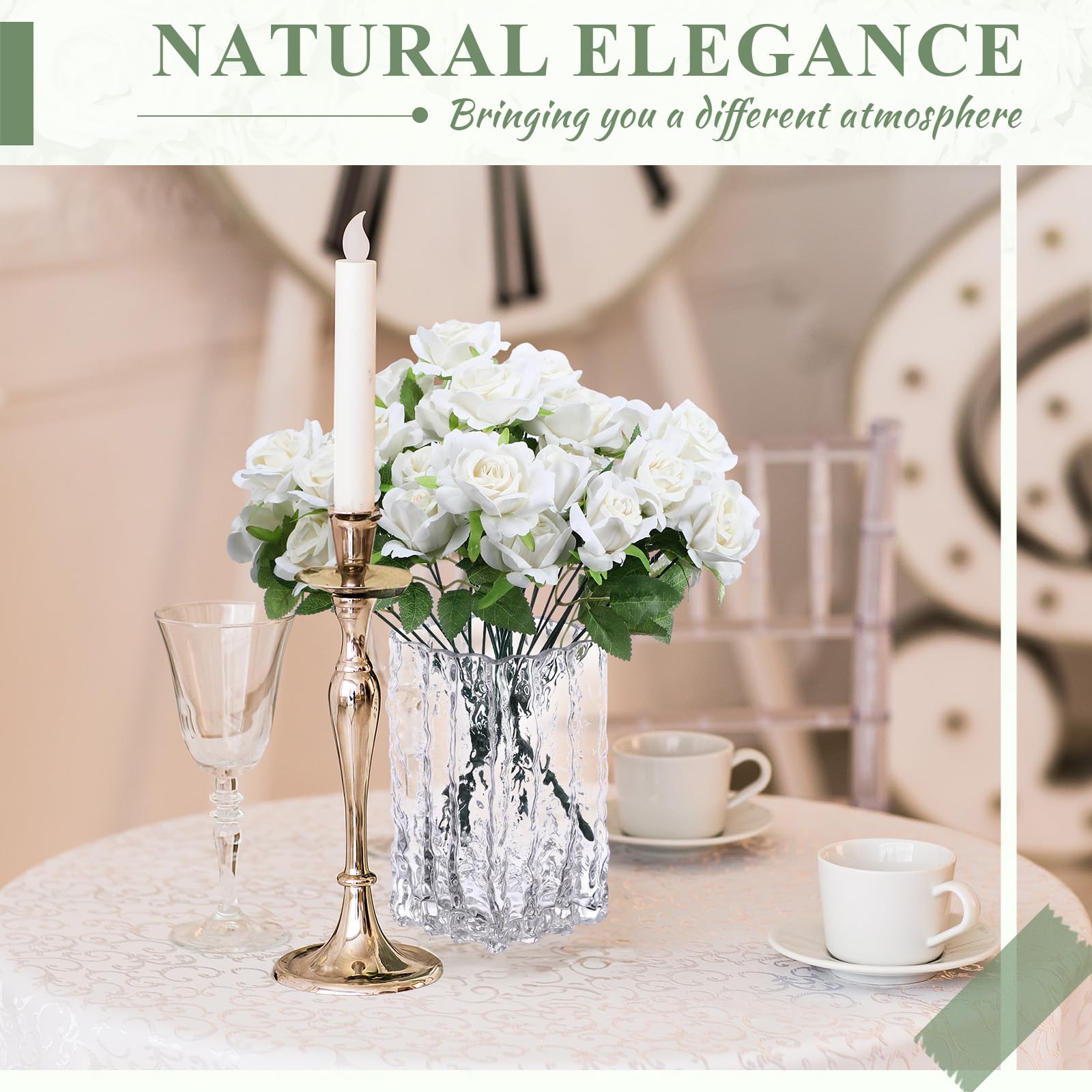 12 Bunches Artificial Roses 7 Heads Silk Flower Roses with Stems Fake Rose Bouquet for Gift for Valentine's Day Home Office Parties Bridal Wedding Decoration (White)