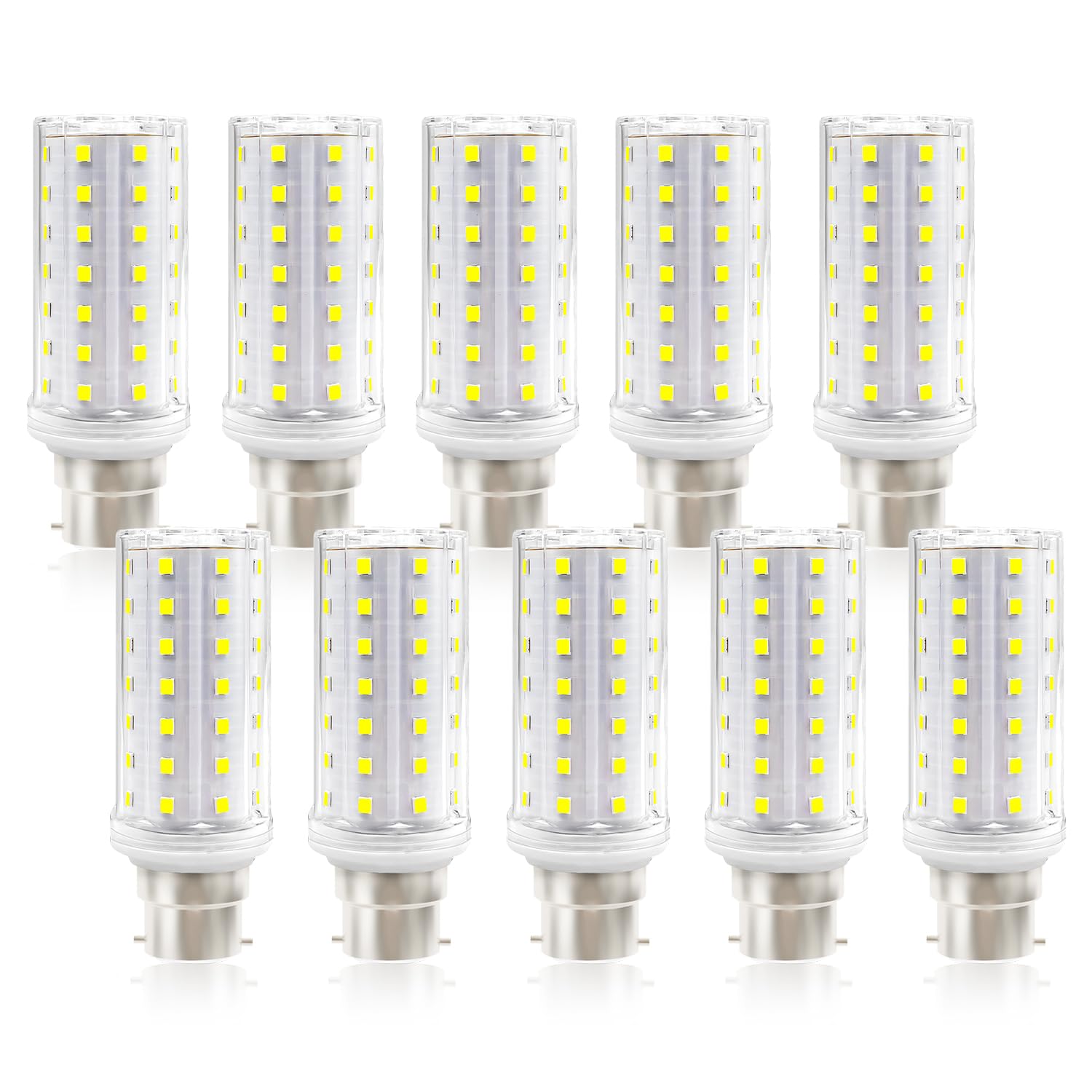 MDee B22 LED Bulb Corn Lights, 5W Bayonet LED Light Bulb, 90W Incandescent Equivalent, 925LM, 6000K White, AC 230V, Non-Dimmable, Energy Saving Light Bulbs Bayonet for Home Lighting, Pack of 10