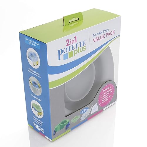 Miniatura 6 de Potette Plus Potty Value Pack: Kalencom Potette Plus 2 en 1 portátil y forro plegable reutilizable para uso doméstico (blanco/gris)