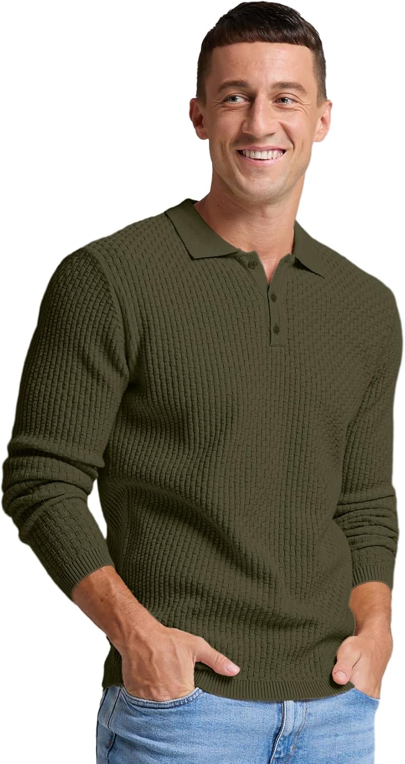 Sailwind Men's Knit Polo Sweater Long Sleeve Polo Shirts Lightweight Fashion Casual Pullover Sweater