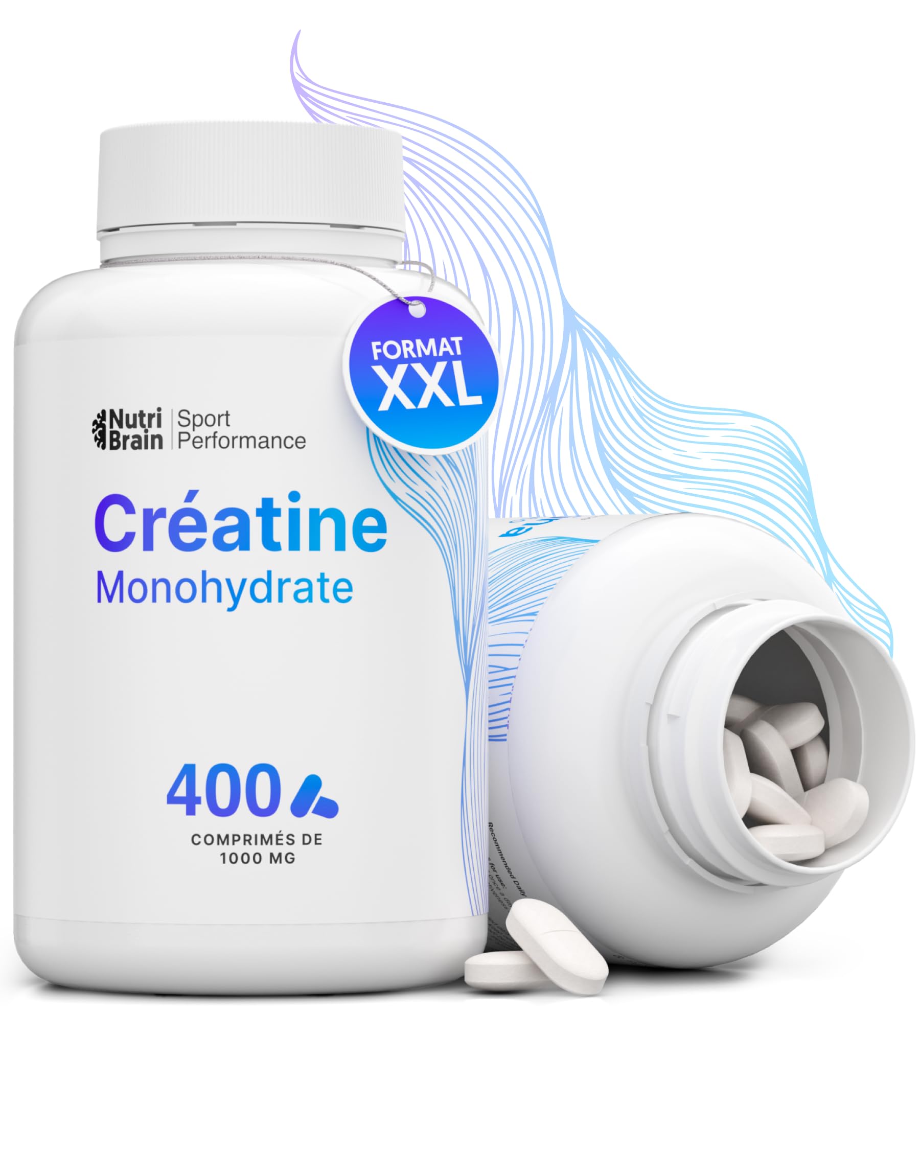 Créatine Monohydratée 3000 mg – 400 comprimés | Améliore la force, la masse musculaire, l'endurance, récupération, énergie et l'agilité mentale | Végan, Sans Gluten, Sans OGM | Pour Homme et Femme