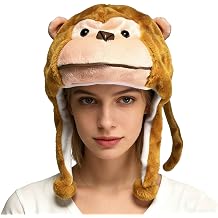ATHX Funny Plush Animal Hats Ear Adult Unisex Halloween Cosplay Monkey Cheetah Hat Fun Cute Holiday Dress Up Gifts