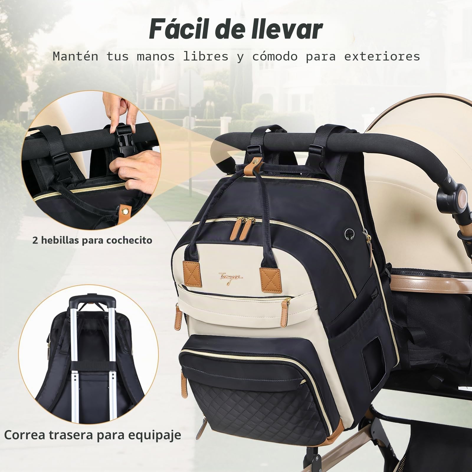 Mochila para pañales de 25-37 L, ampliable grande con cambiador y correas para cochecito, mochila de viaje, bolsa de pañales bolsa de mamá