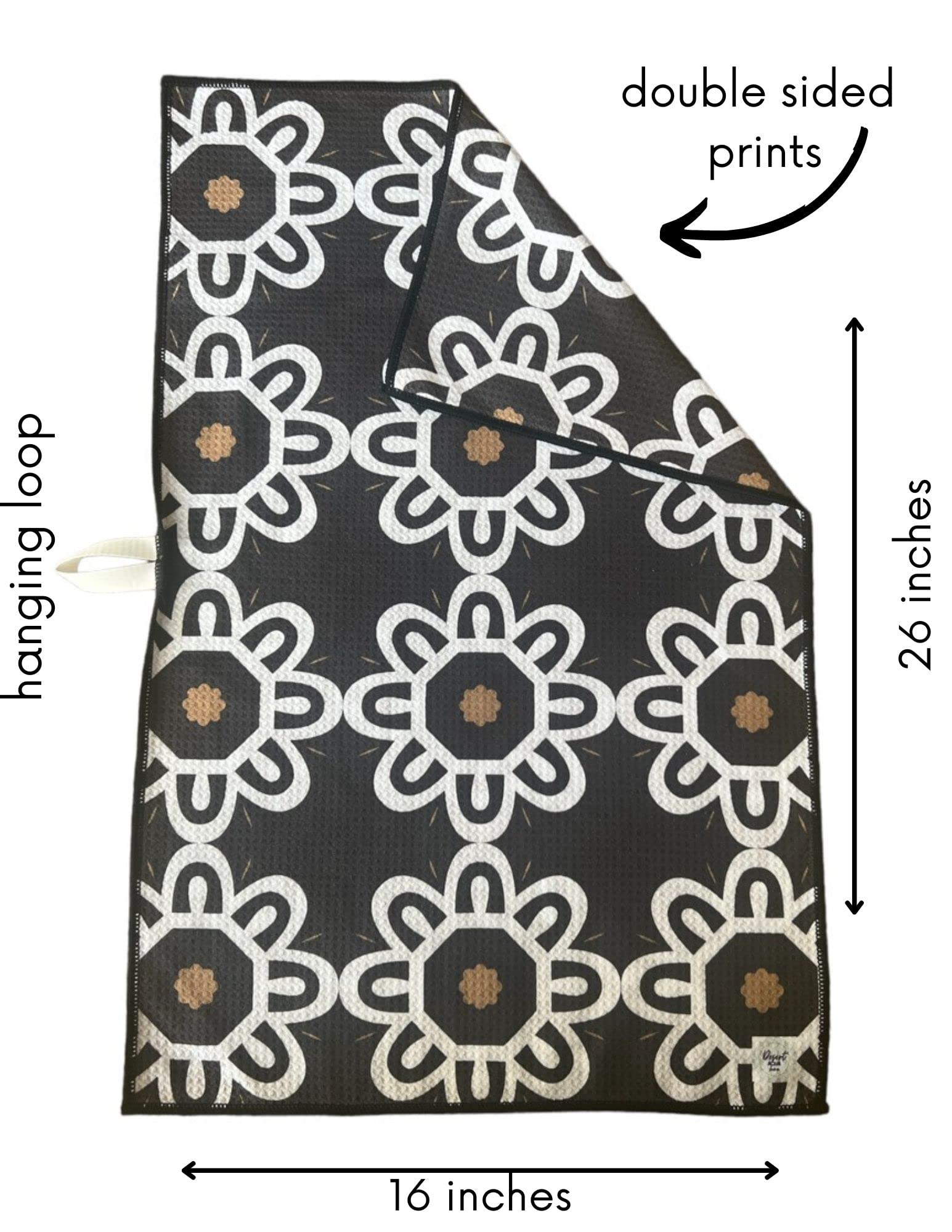 Paquete de 2 Toallas de Cocina de Doble Cara || Toallas de Cocina || Secado rápido || Impresiones de diseñador || Altamente absorbentes || Gancho para Colgar (Negro)