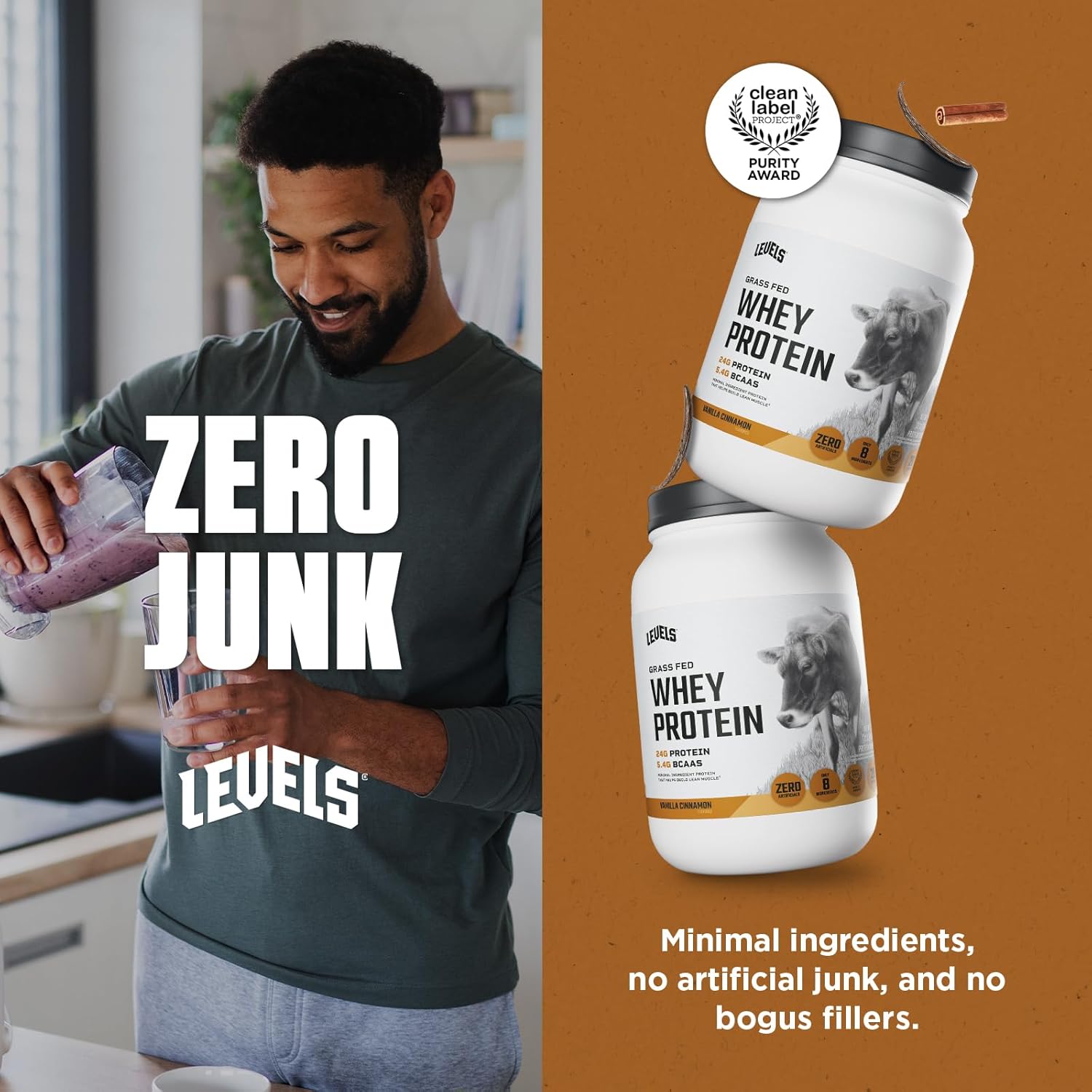 Levels Grass Fed Whey Protein Powder, No Artificials, 24G of Protein, Vanilla Cinnamon, 2LB - Image 6