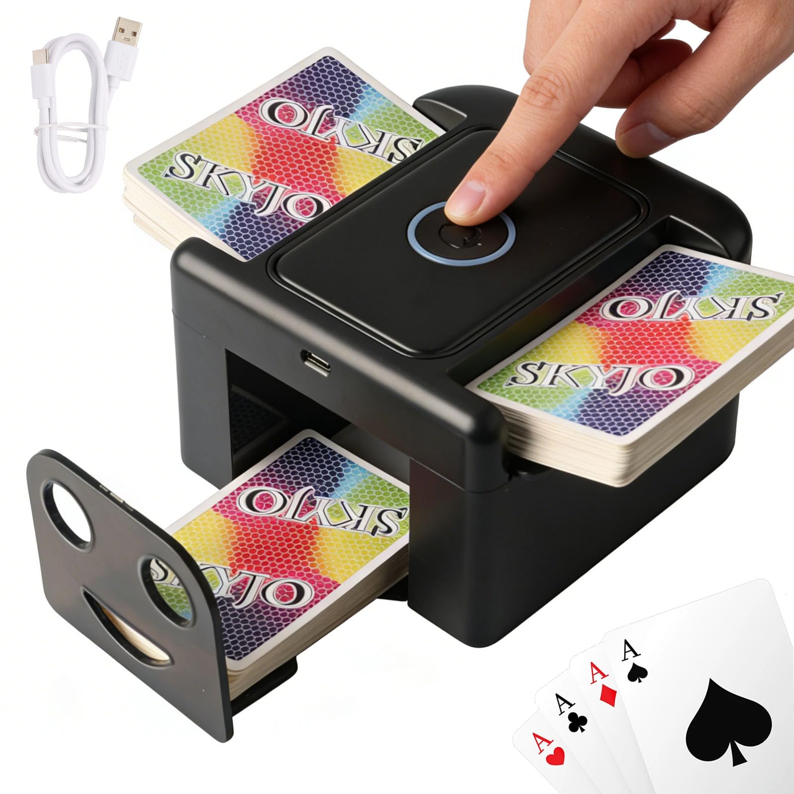 M5-Automatic Card Shuffler Rechargeable 2 Decks, 2000 mAh Built in Battery USB-C Charge, Low Noise Fast Shuffler, Portable Smart Auto Shuffler for UNO Poker Blackjack Skip-Bo Texas Hold'em (Black)