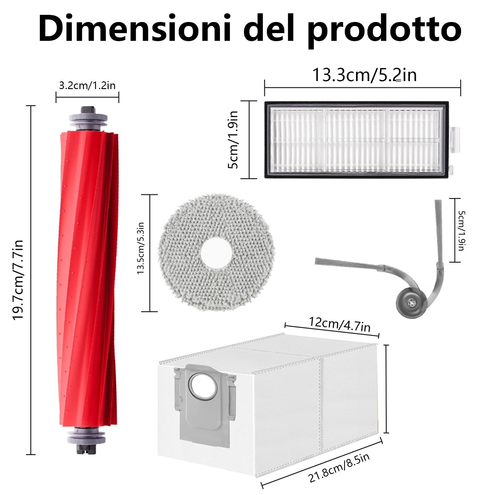 Accessori Per Roborock QV 35A / Qrevo S Pro/QR 798/598 Aspirapolvere | QV 35A Ricambio 21 pezzi, 1 Spazzole Principali, 4 Asciugamani, 4 Filtri, 6 Sacchi di Polvere, 6 Spazzole Laterali