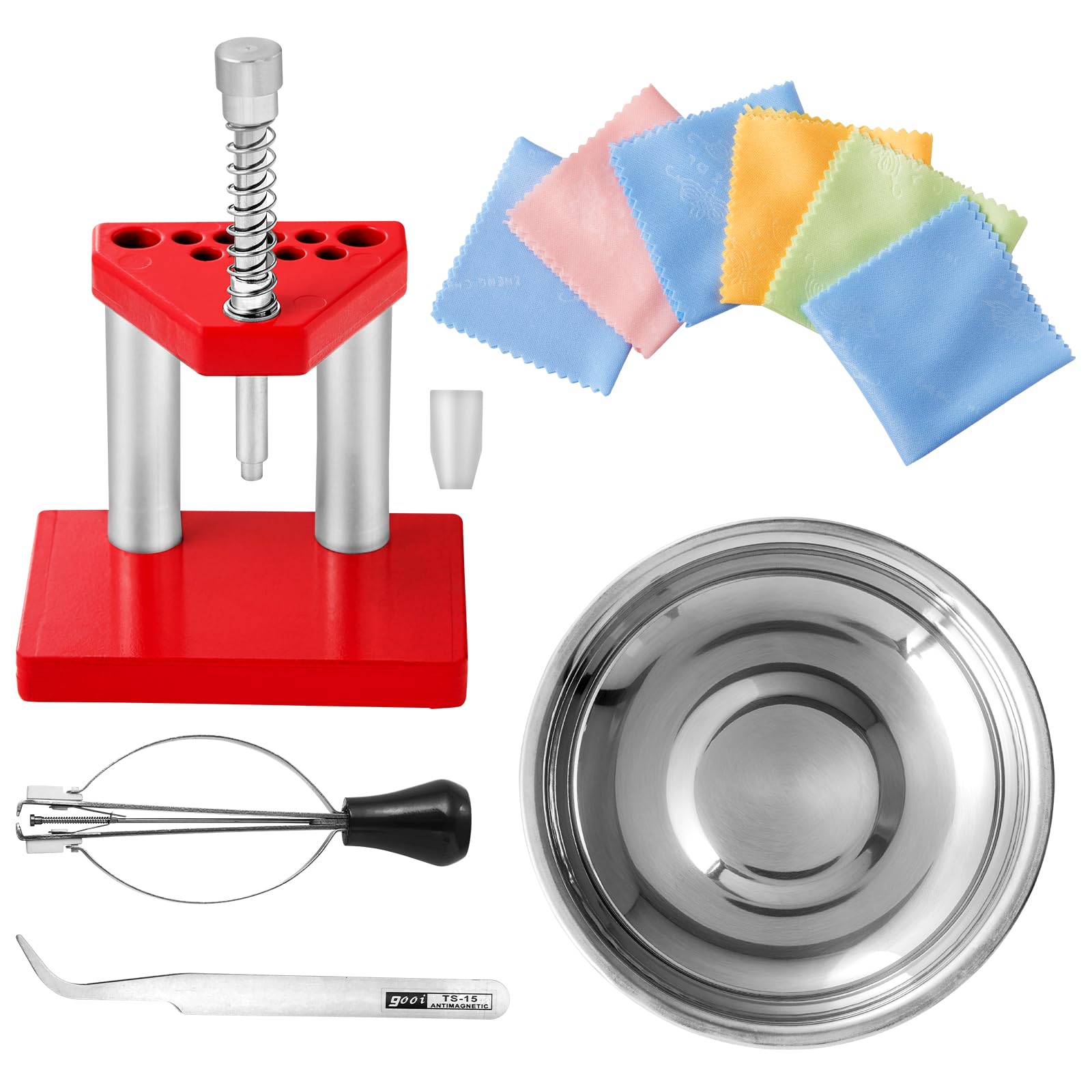 fisima Watch Puller Remover Lifter Puller Plunger Remover Set + 3pcs Cleaning Cloth + Tweezer + Round Metal Plate