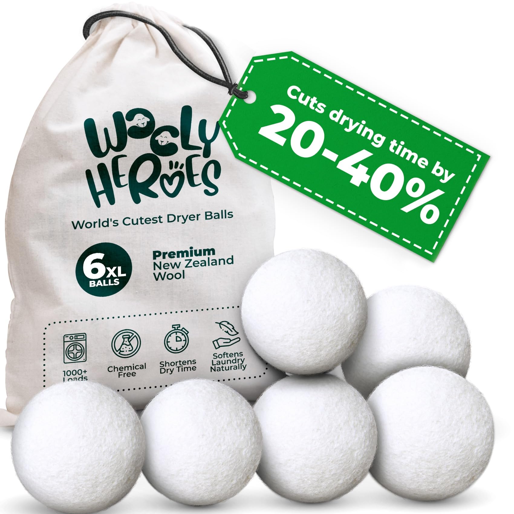 Keine Trocknerblätter mehr. XL-Wolltrocknerbälle, 6er-Pack, wiederverwendbarer Weichspüler und Antistatikmittel, umweltfreundlich, langlebig, hautverträglich