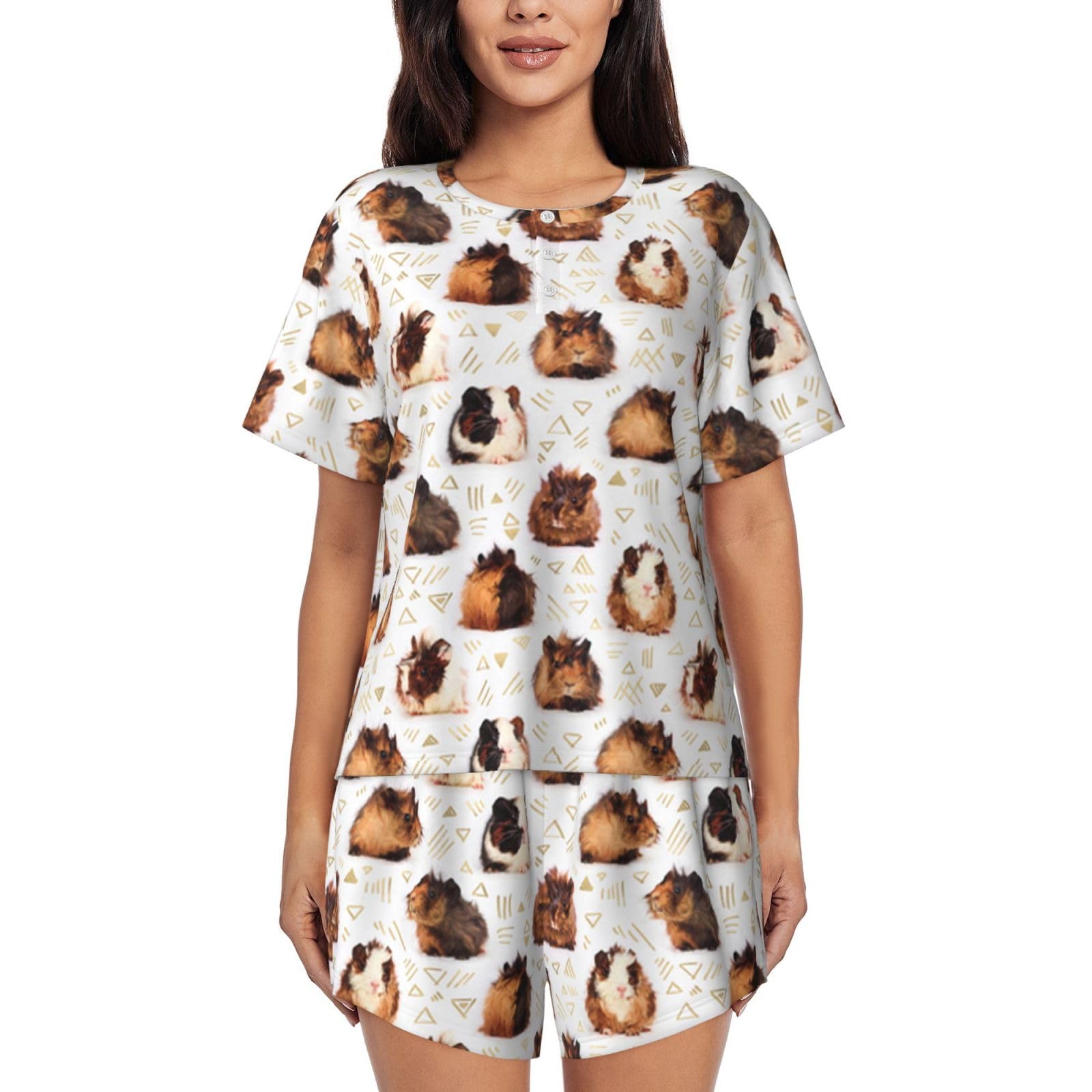 Jbyjbx Unisex Black Guinea Pigs Women's Pajamas Set, Cotton Short Sleeve Sleepwear Top Shorts Pjs Sets Soft Loungewear, S