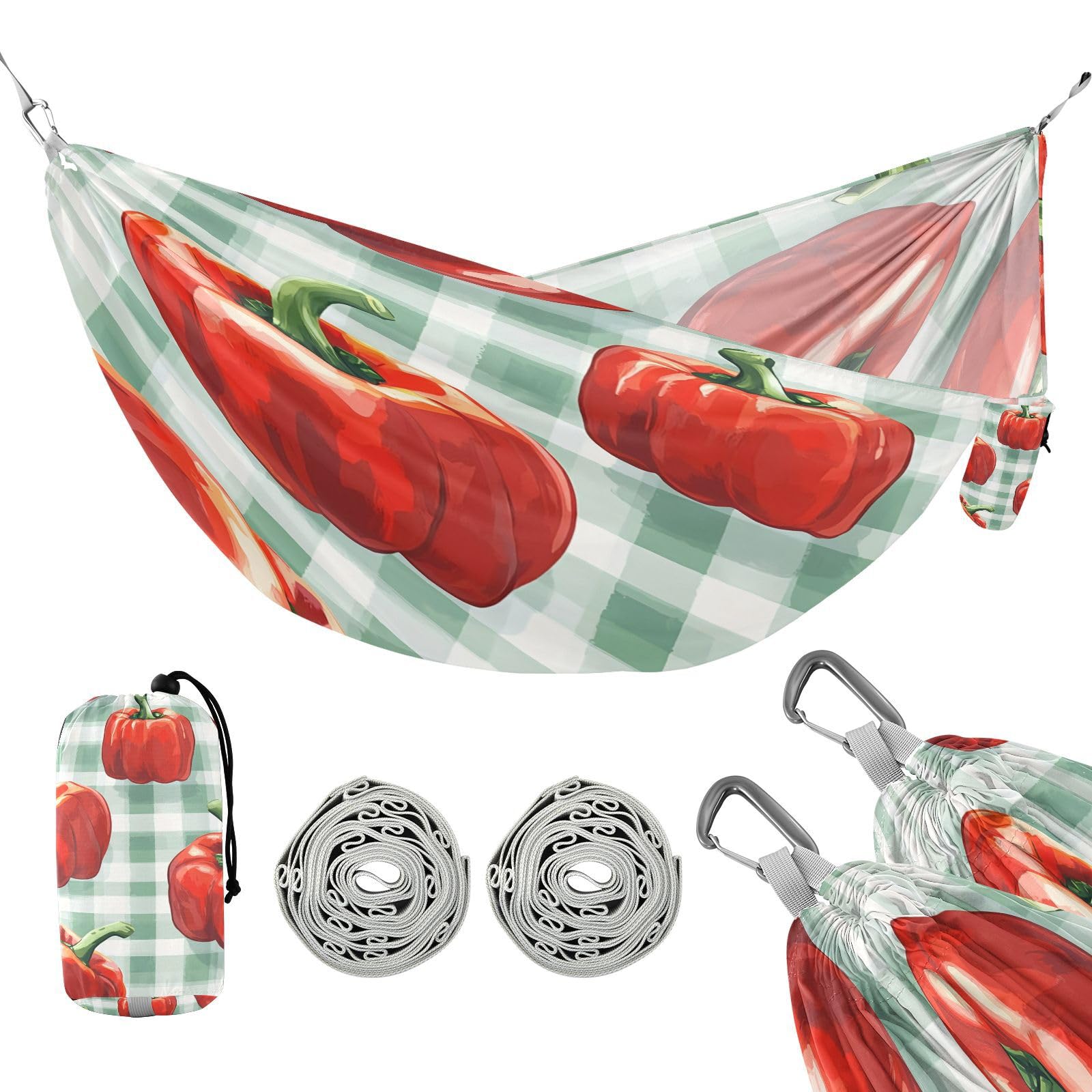 ATTX Red Bell Peppers Camping Hammock - Lightweight & Portable Hammocks, Heavy Duty 330lbs Capacity for Indoor, Hiking, Backpacking, Travel, Backyard, Beach#586