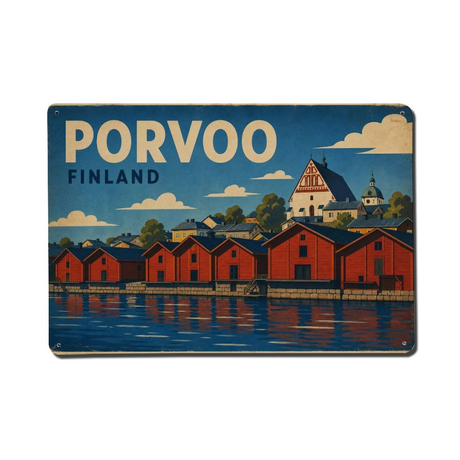 Retro Travel Finland Porvoo Metal Tin Sign Plaque Wall Decor for Cafe, Club Bar, Office, Garden Metal Poster 8x12Inch