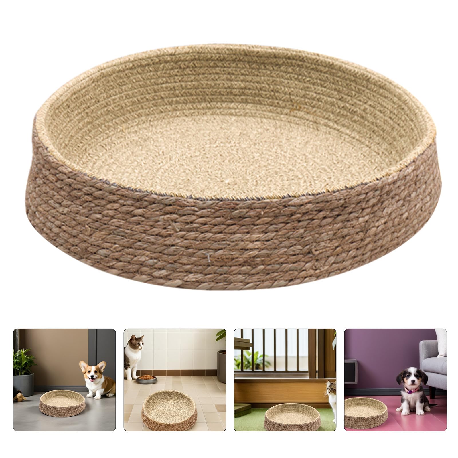 minkissy Colchoneta Tejida de Paja y Sauce para Mascotas Pequeñas, Cama Nido Redonda para Perros y Gatos, Resistente a Arañazos, Adecuado para Zonas de Descanso Hogar
