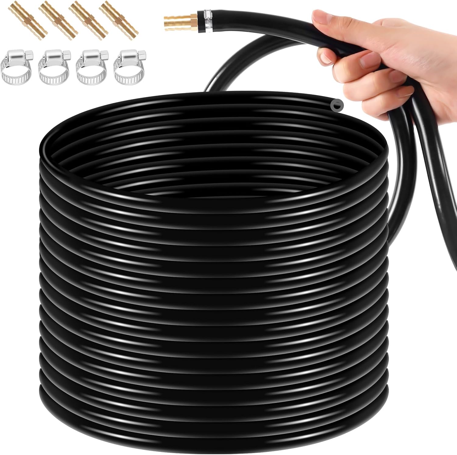 3/8inch Self Sinking Aeration Hose, 656Feet pond hose, pond tubing with 4 Copper Menders and 4 Stainless Steel Hose Clamps, for Aquaculture,Garden and Lake Aeration of Aeration (656FT)