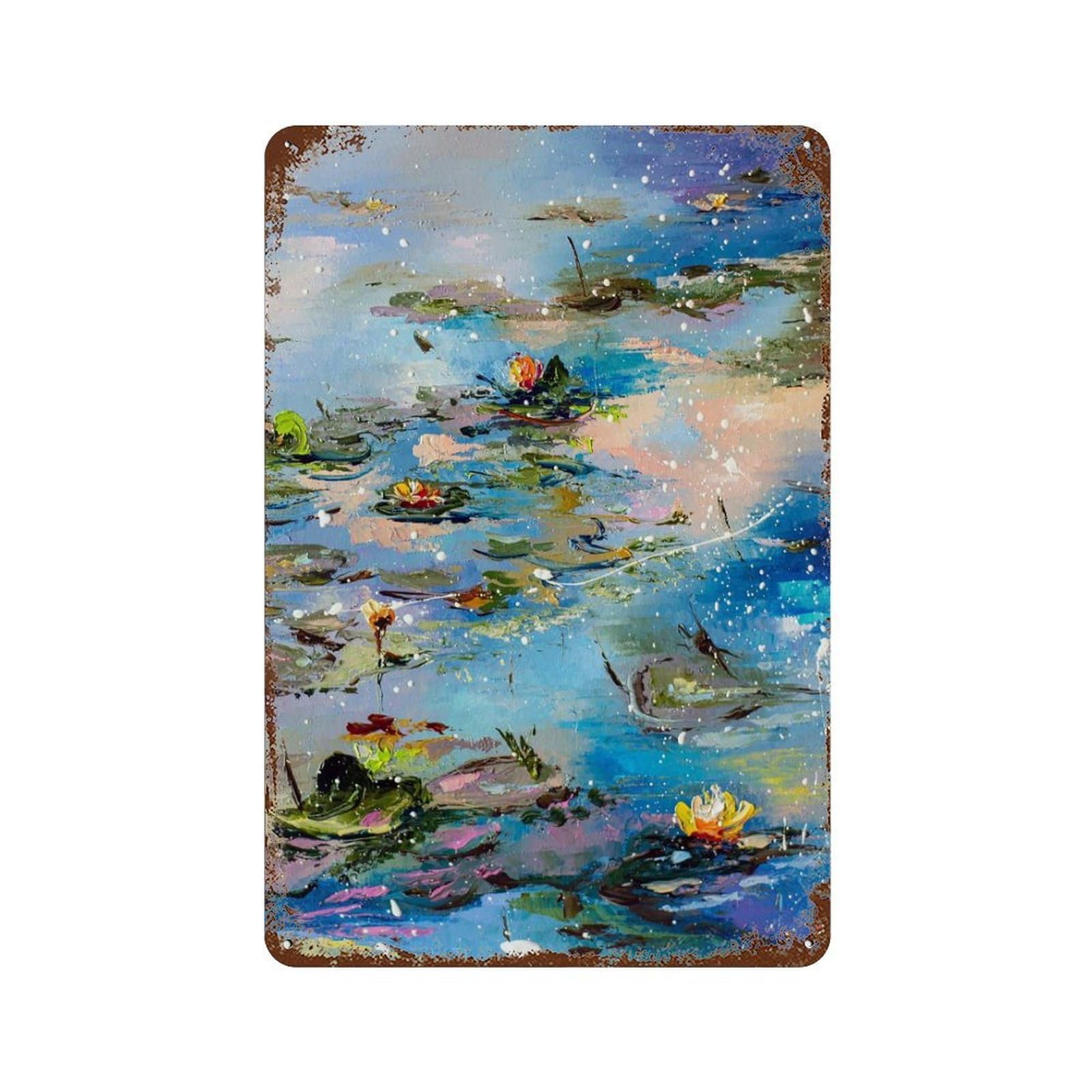 Evening Pond 11.8"x7.9" Vintage Rust Metal Sign, Decorative Metal Wall Art for Bistro, Counter And Cafe Decor