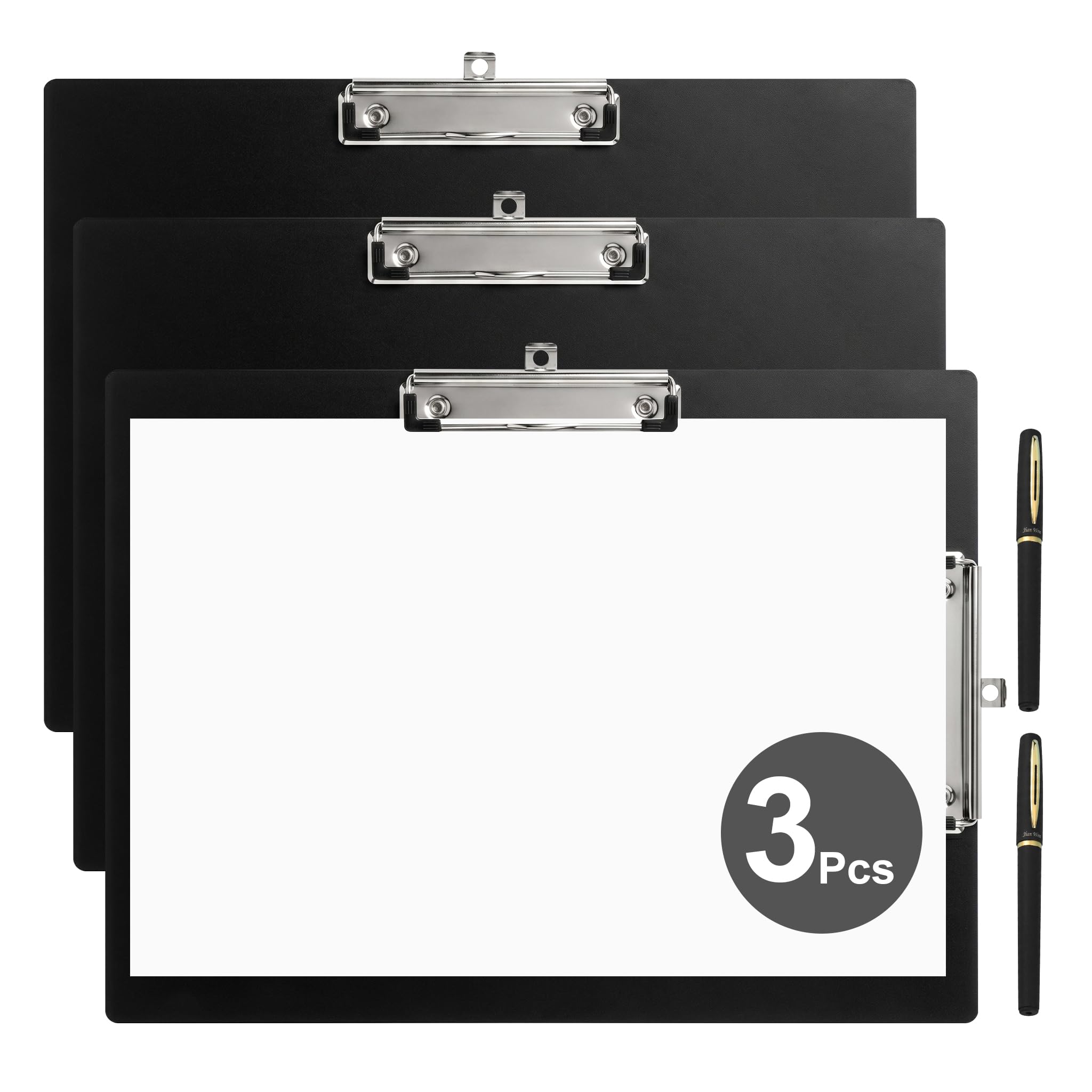 Clipboard A3 Pack of 3, A3 Clipboards with Low Profile Clip & Retractable Hook, Double Clip Clipboard Folder with 2 Pens for School, Office & Exams(44x32cm)