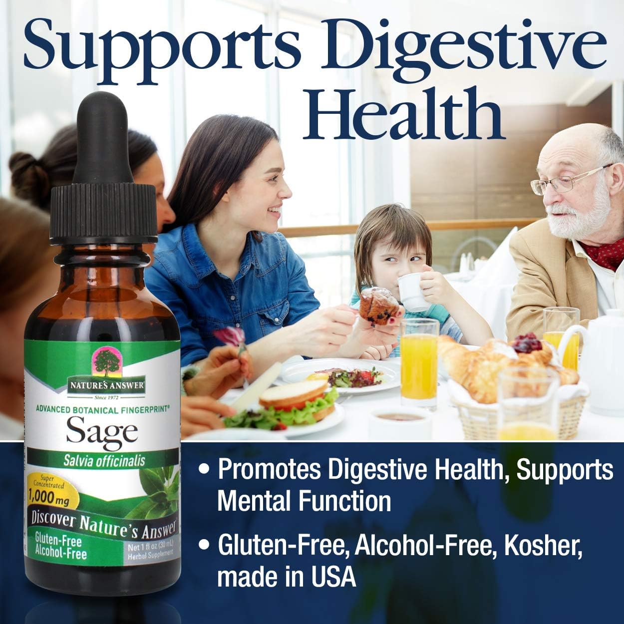 Nature's Answer Alcohol Free Sage Leaf Supplement 1 Fluid Ounce Gluten Free | Digestive Support | Promotes Mental Function | Benefits Gut Health : Health & Household