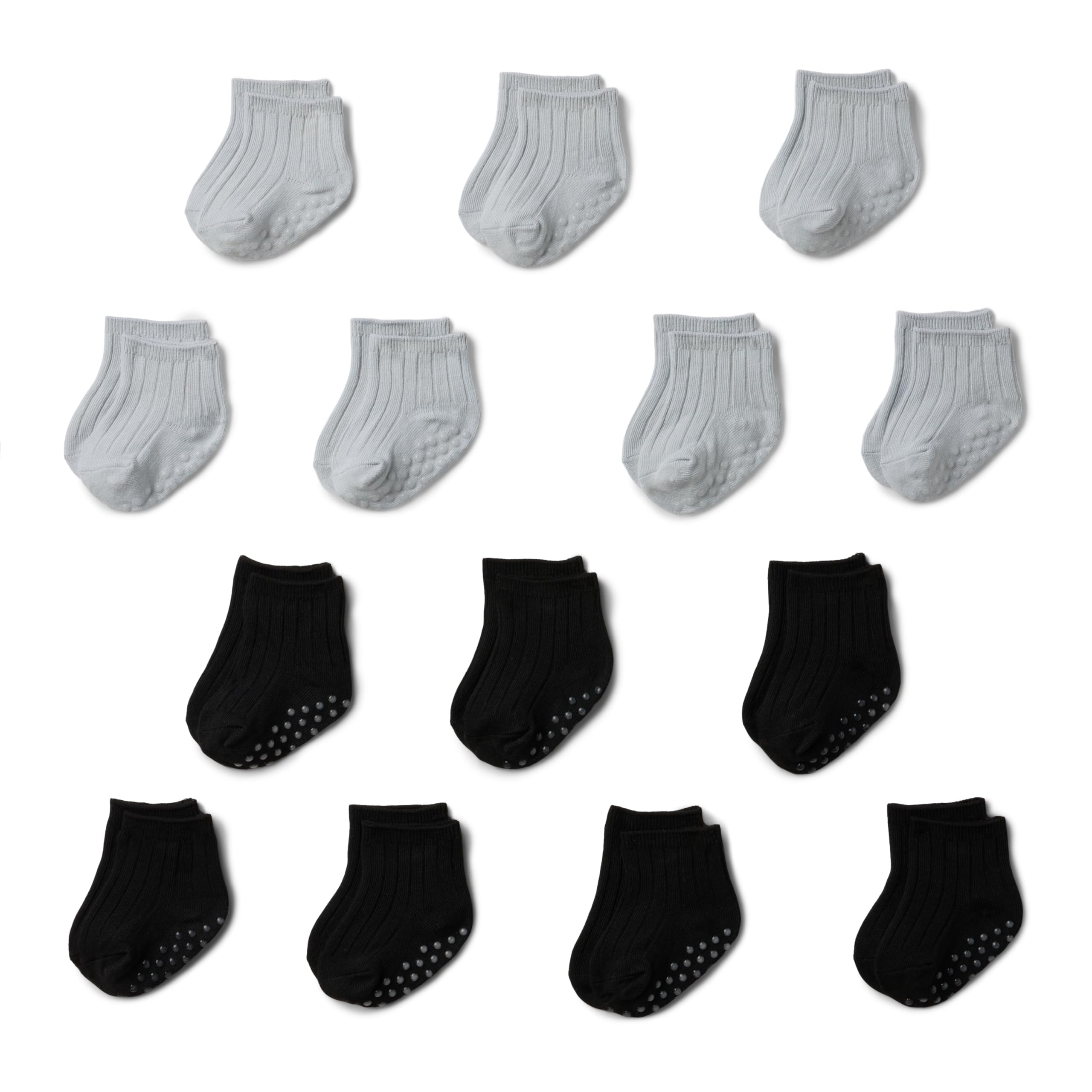 Amazon Essentials Unisex Babies' Ribbed Ankle Non-Slip Grip Socks, 14 Pairs, Black/Grey, 0-6 Months
