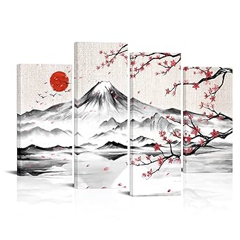 オールドール2001キャンペーン　リゾートアートミラー Amazon.co.jp: LyerArtork 4パネル 日本水墨画 ウォールアート