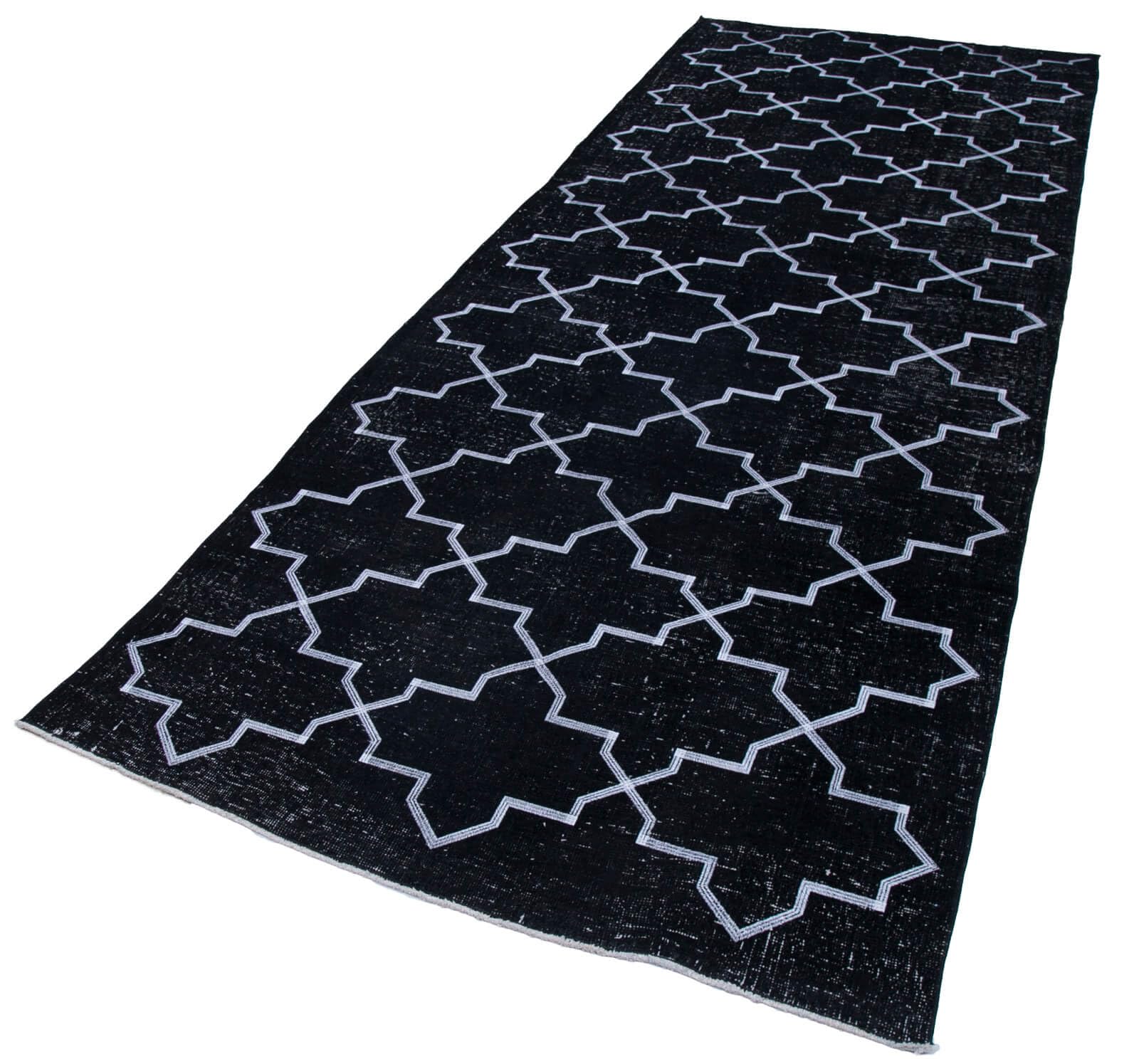 49 x 129 - 145 x 388 Cm Geometric Carpet Black Geometric Bohemian Wool Cotton Handmade Handknotted Vintage