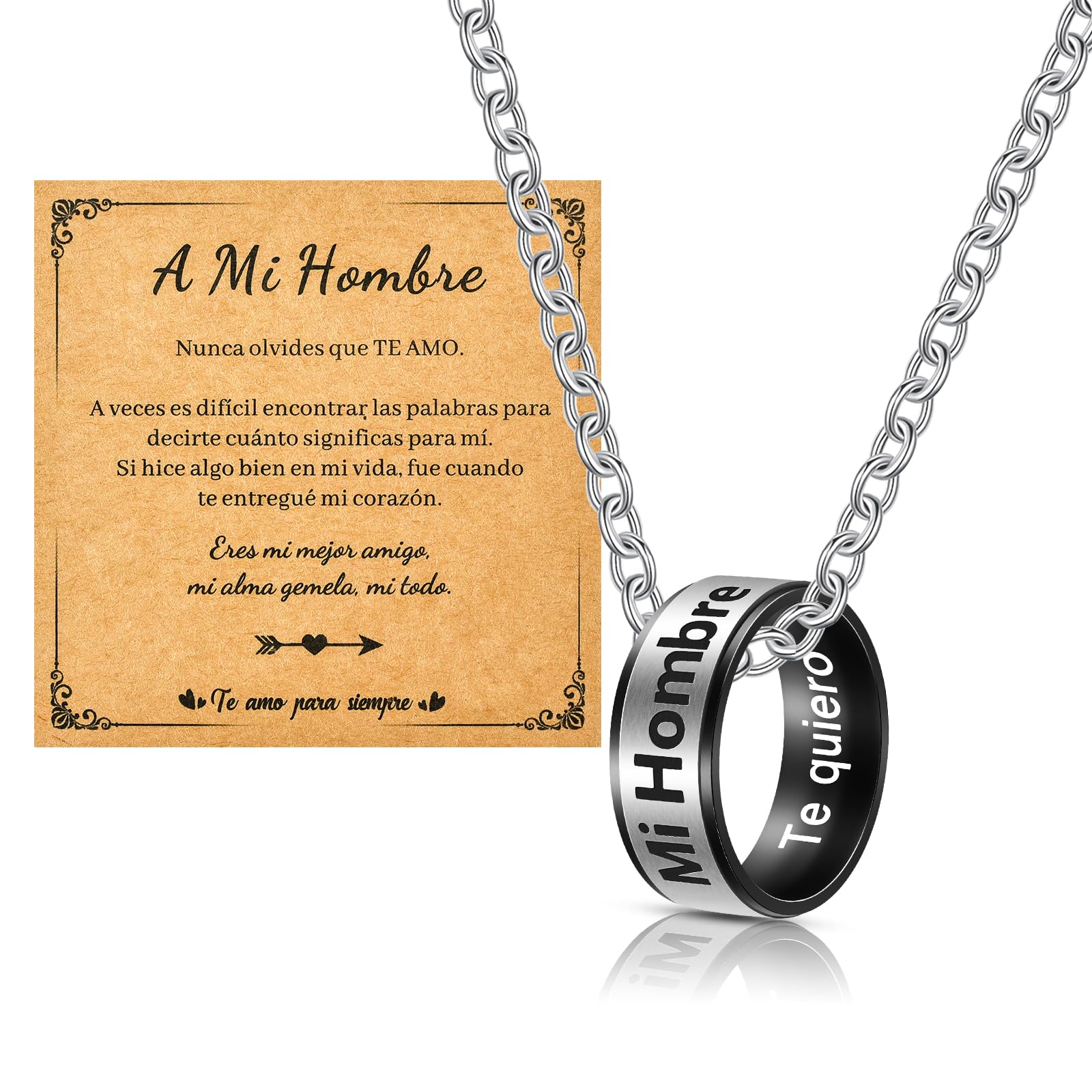 CheersLifeCollar Anillo Para Hombre Collar Grabado Mi Hombre, Te quiero - Navidad Cumpleaños Ideas Regalos - San Valentín Aniversario Regalos Para Él Esposo Novio Hombre