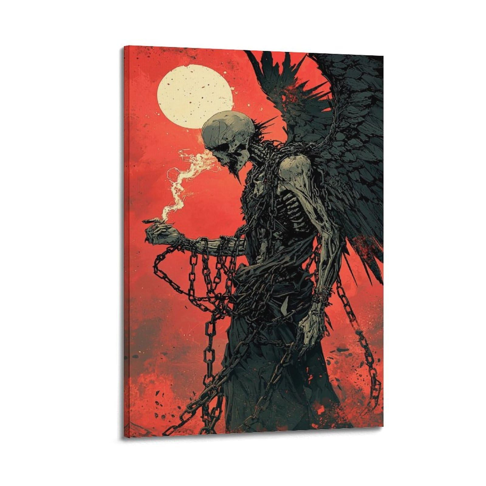 XKUGA Dark Gothic Reaper Fallen Angel Skeleton Poster Modern Decorative Canvas Prints - Ideal Wall Art for Family, Man Cave, Game Room, Boys & Girls Bedroom 12x18inch(30x45cm)