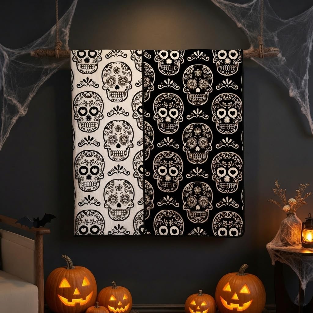 Greenland Home Fashions Novelty Halloween Reversible Throw, Sugar Skull
