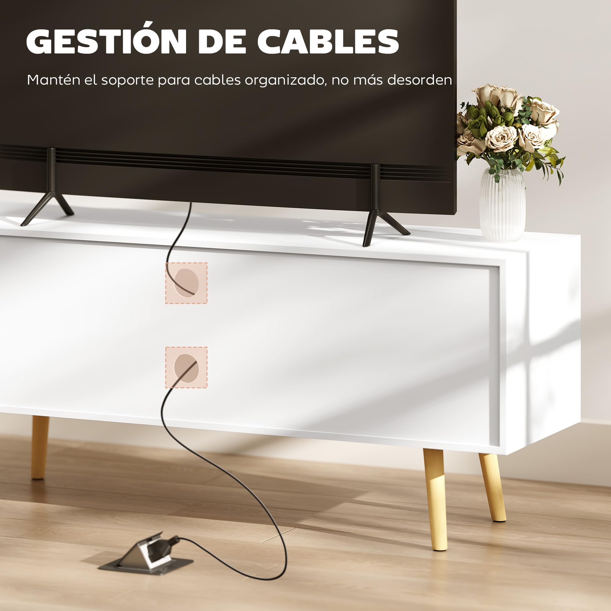 HOMCOM Mueble de TV de Salón con 2 Puertas hasta 55" 120x34x50 cm Blanco | Mesa para TV, 2 Estantes de Almacenamiento, para Dormitorio