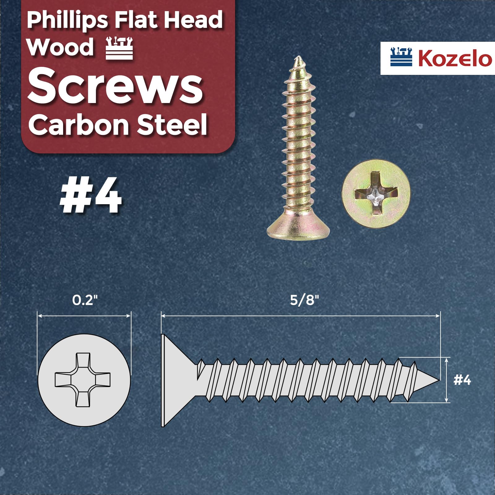 Kozelo 200pcs Phillips Flat Head Wood Screws - Image 2