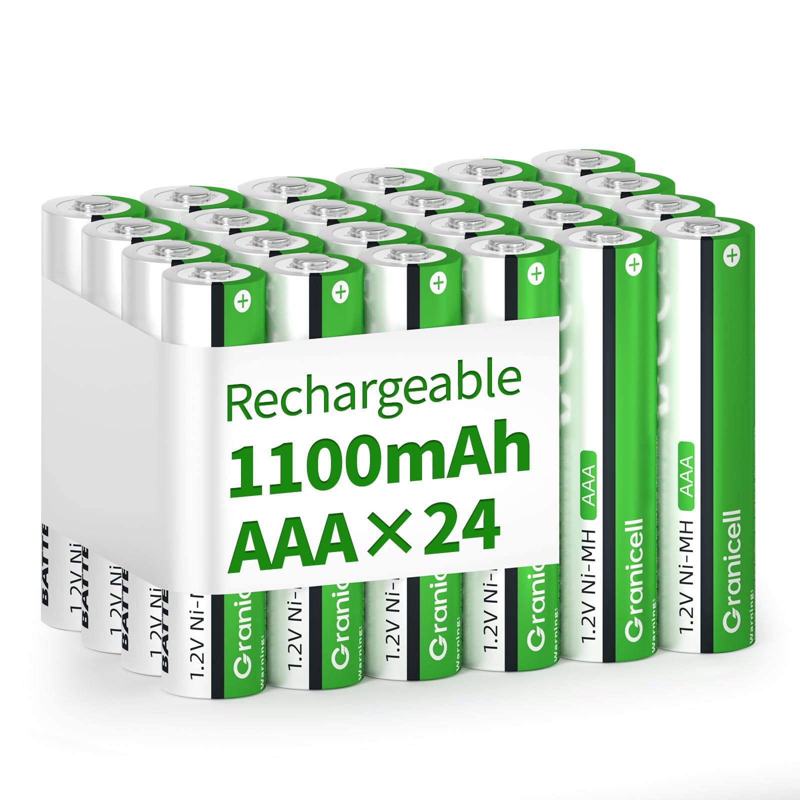 Granicell AAA Rechargeable Batteries 1100 mAh High Capacity 1300 Cycle,1.2V NiMH Low Self Discharge Triple AAA Battery,24 Pack