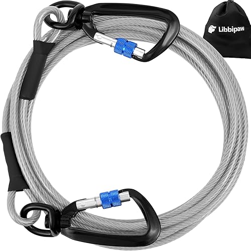 Cable de amarre para perros de 50 pies resistente a prueba de masticación, sin enredos, con giro de 360 y clip de bloqueo para perros grandes de