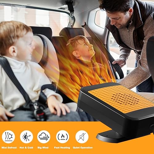 Miniatura 4 de Calentador portátil para automóvil, calentador de automóvil de 12 V de calentamiento rápido de 200 W que se conecta al encendedor de cigarrillos,