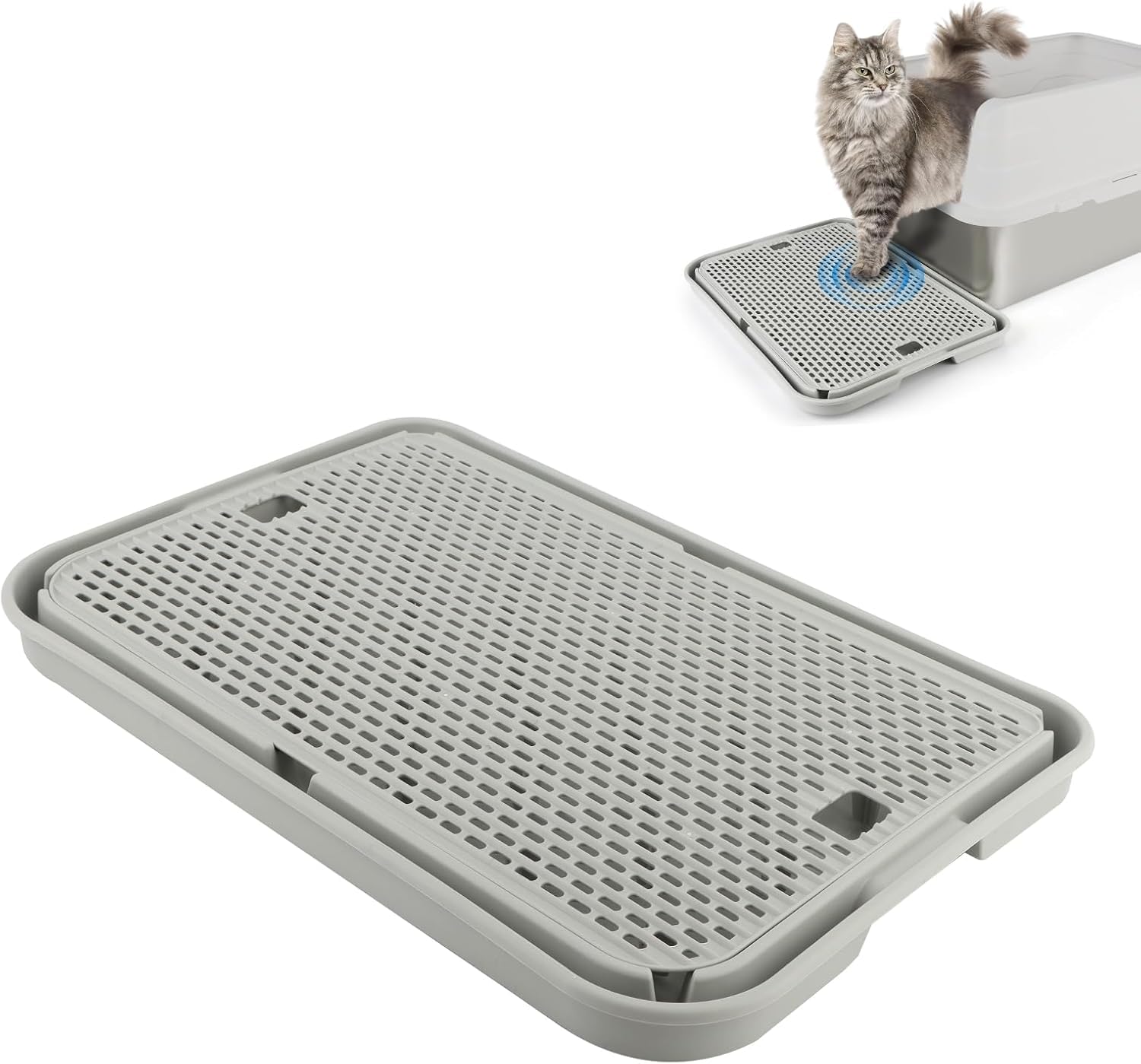 Kalolary Rampa per lettiera per gatti con strato filtrante, gradini antiscivolo per lettiera, ideale per gatti piccoli e anziani, a pedale, resistente, facile da pulire