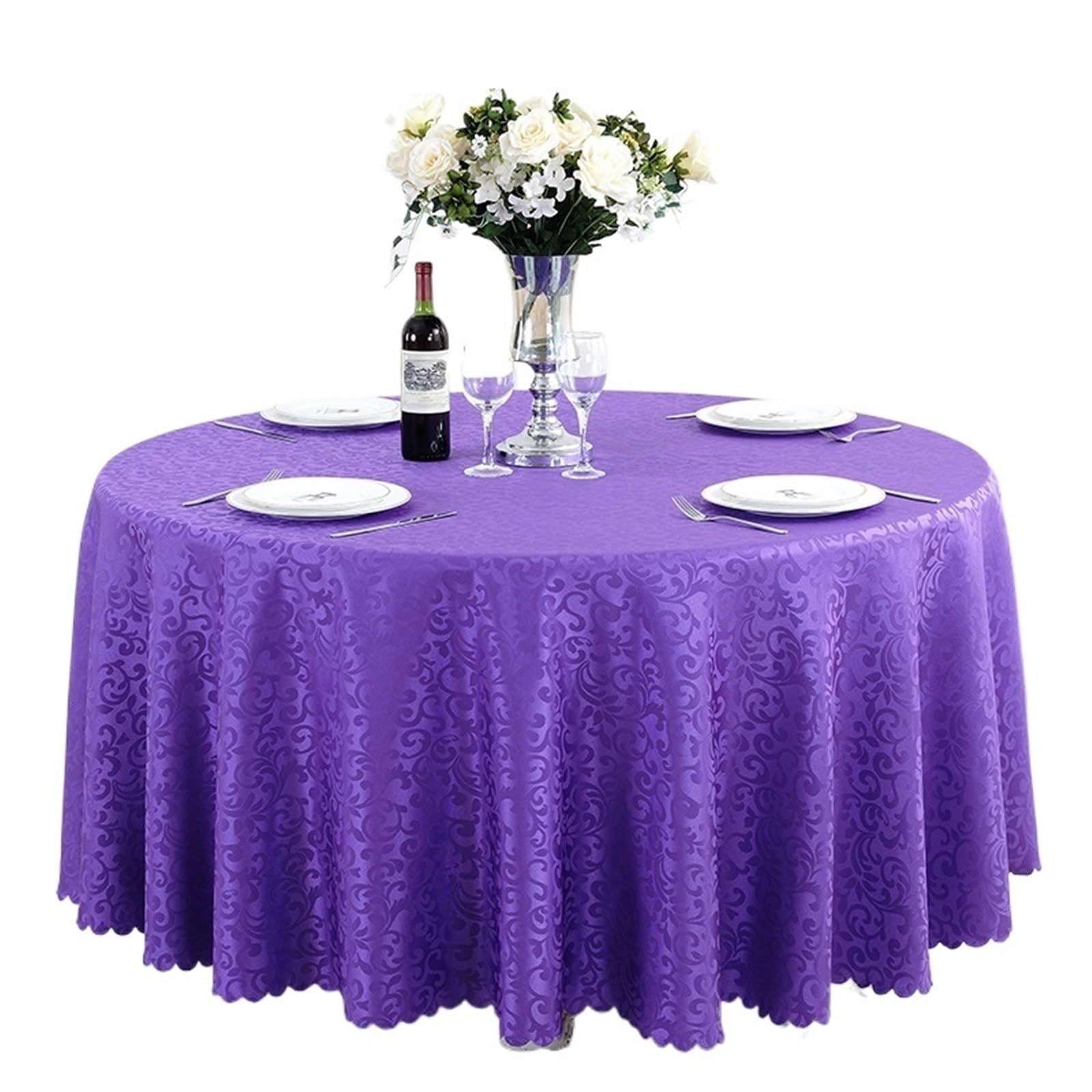 BTRYLDCFA Round Tablecloth Polyester Tablecloth Hotel Wedding Banquet Party Decoration Round Table Covers Table Overlays Home Decor(Purple,220cm Round)