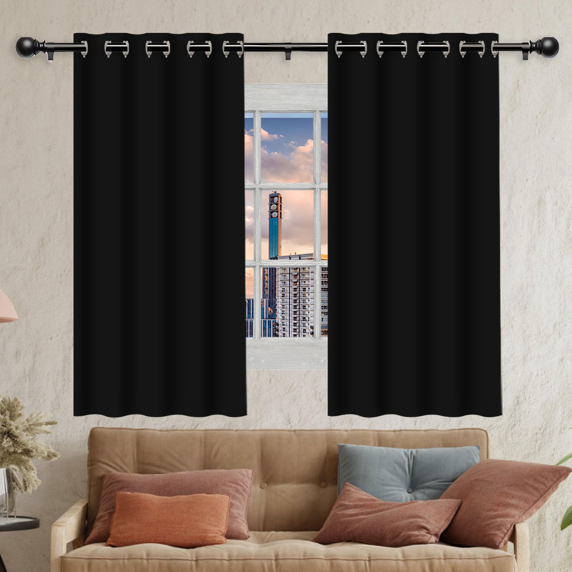 Rideaux occultants isolant anti froid noir 340x245 pour occultation lumière salon et chambre
