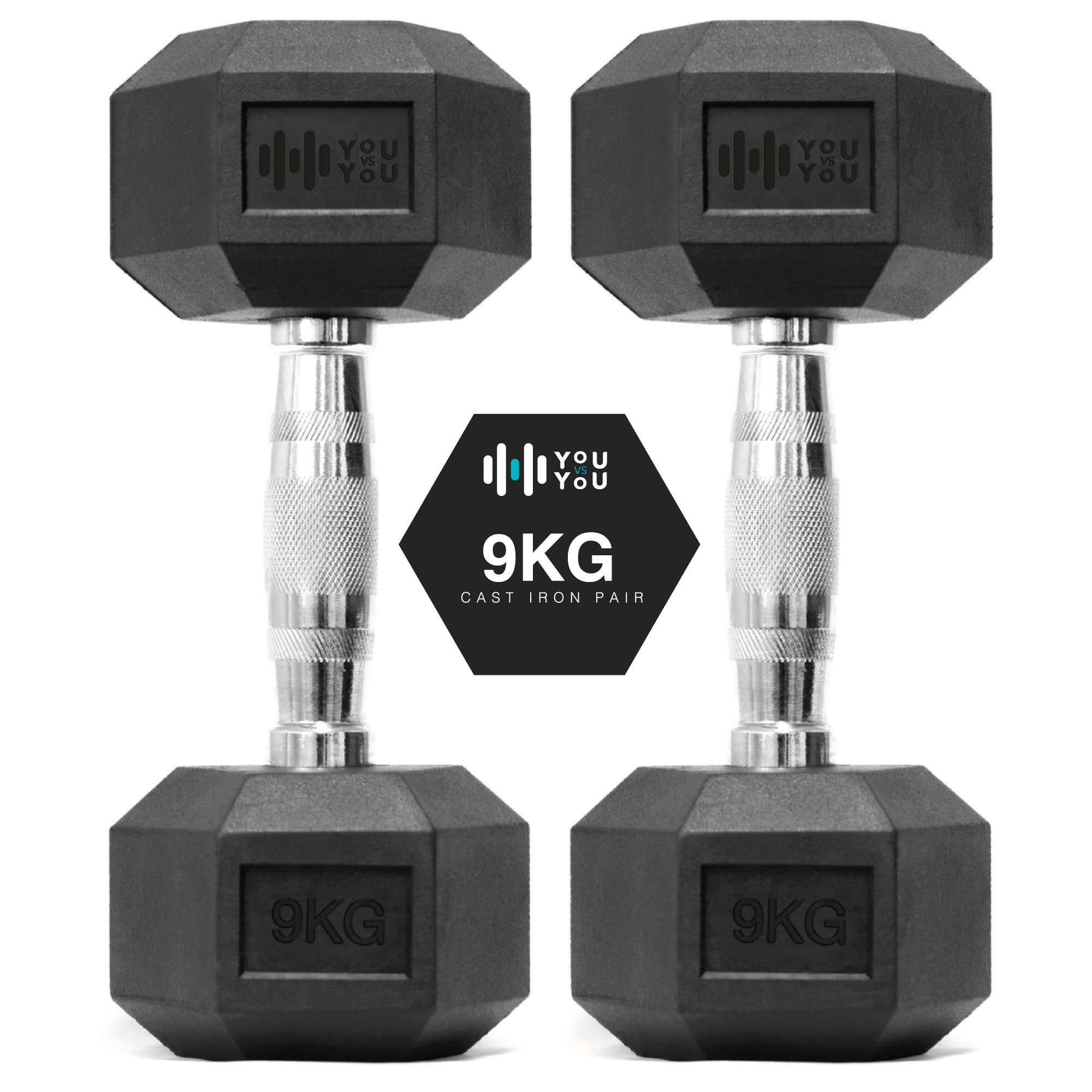 You vs You Hex Dumbbells Weights Pair for Home Exercise | 9kg Set of 2 Hexagonal Weight Rubber Encased for Home Fitness Gym Workouts Training Muscle Building & Conditioning | Unisex | Strength Fitness — image 1
