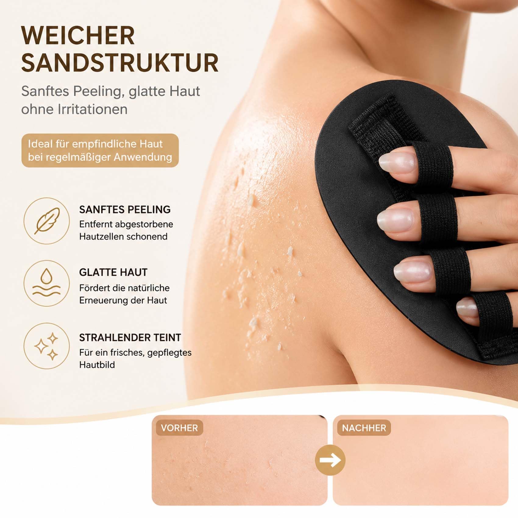 Schmerzfreier Peeling-Handschuh, KöRperpeeling Pad zur Tiefenreinigung, Wiederverwendbarer Badehandschuh für Sanfte Massage & Hautpflege, FüR Alle Hauttypen (8* Schwarz)