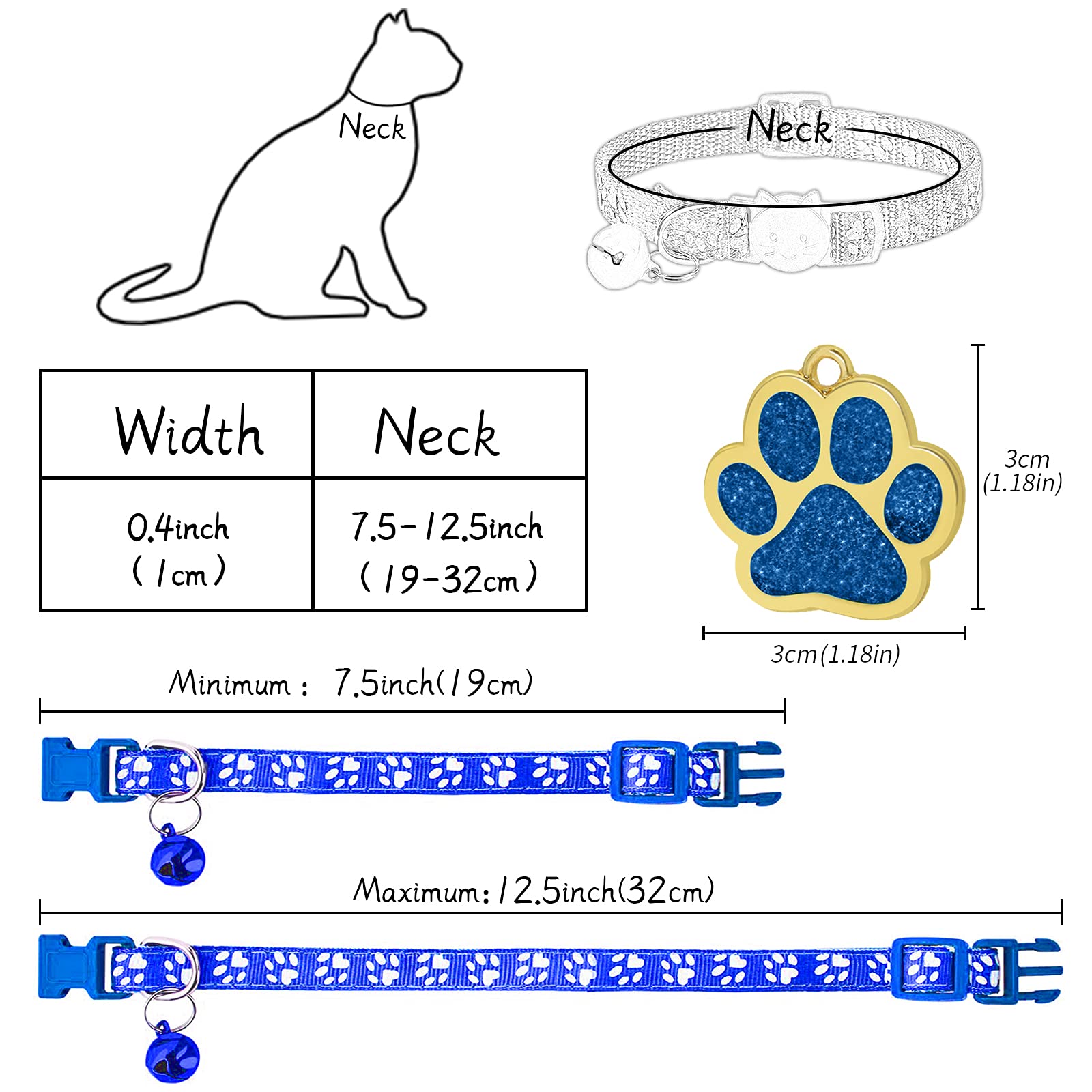 CAMAL Personalized Cat Collar, Cat Collar Breakaway with Bell and Sparkly Glitter Name Tag, Cat Collars Adjustable for Boy Girl Cats Puppies