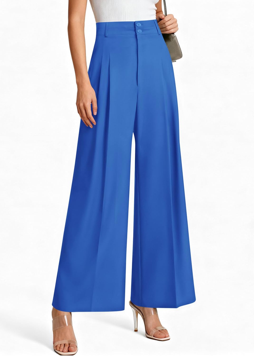 PRETTYGARDEN Womens Spring Wide Leg Palazzo Pants 2026 Trendy Loose Button High Waist Pleated Work Business Casual Trousers