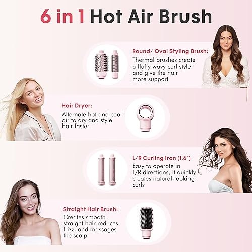 Miniatura 5 de Juego de cepillos secadores 6 en 1, potente cepillo secador de pelo con rizo de bobinado automático LR, secado rápido, golpes suaves, volumen de