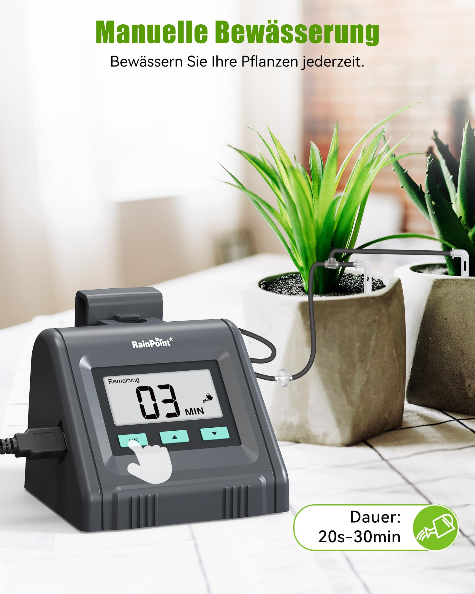 RAINPOINT Automatisches Bewässerungssystem, Einstellbare Wassermenge, Automatische Bewässerung für Zimmerpflanzen, Balkon, DIY-Tropfbewässerungsset für bis zu 10 Topfpflanzen