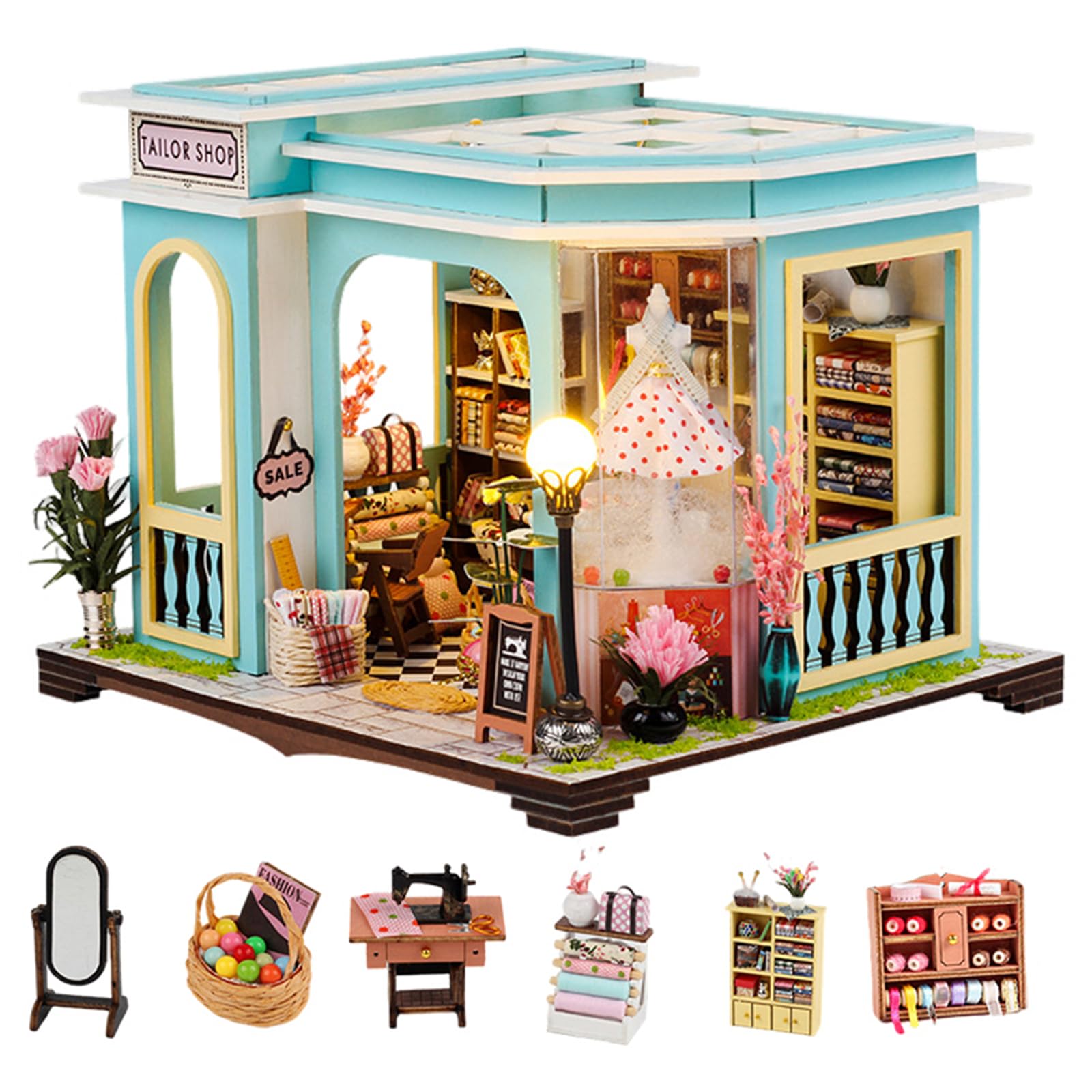 Kit fai da te per casa delle bambole in miniatura, kit fai da te in miniatura per adulti e adolescenti, mini kit di costruzione di case con mobili e LED, mini kit di modellini in legno 3D, regalo di
