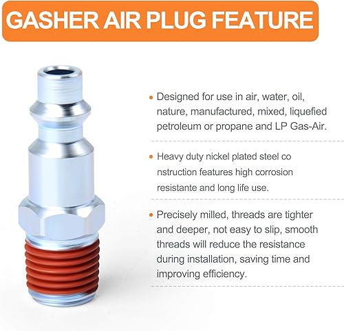 Miniatura 5 de GASHER Enchufe de aire industrial macho NPT de 14 pulgadas, tapones neumáticos 300PSI (paquete de 20)